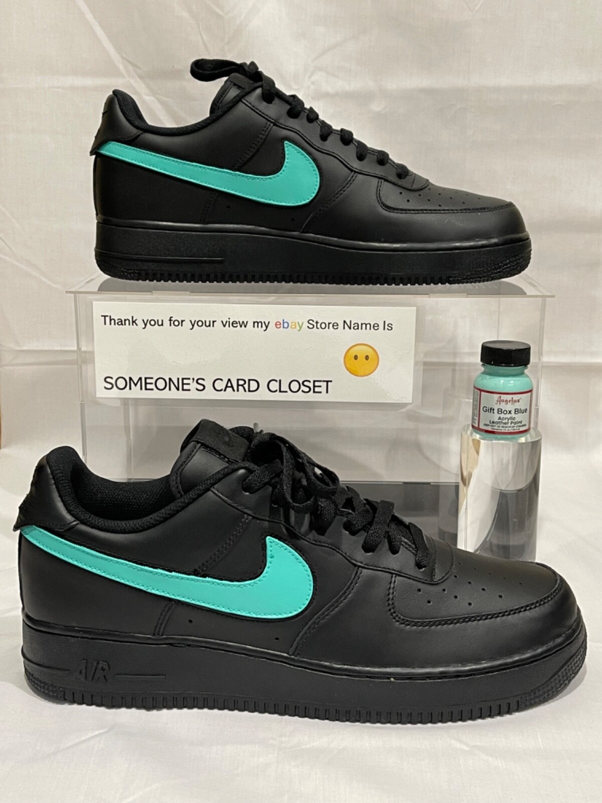 Nike Air Force 1 Low Black (Gift Box Blue Custom Painted Swoosh) SC-#33B