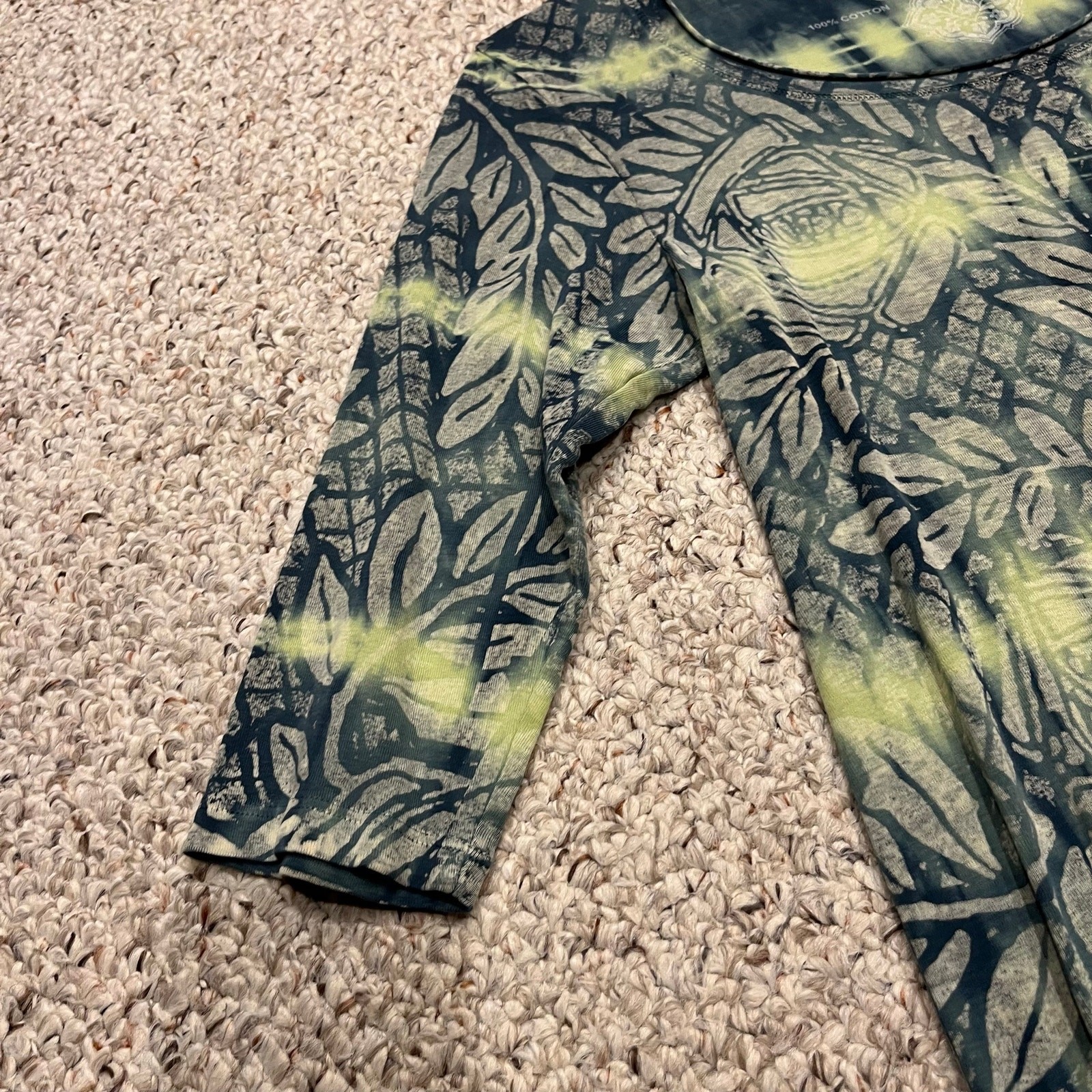 Glima Tie Dye Rose Floral Pattern Tee L 3/4 Sleeve Fairy Grunge Retro Y2K