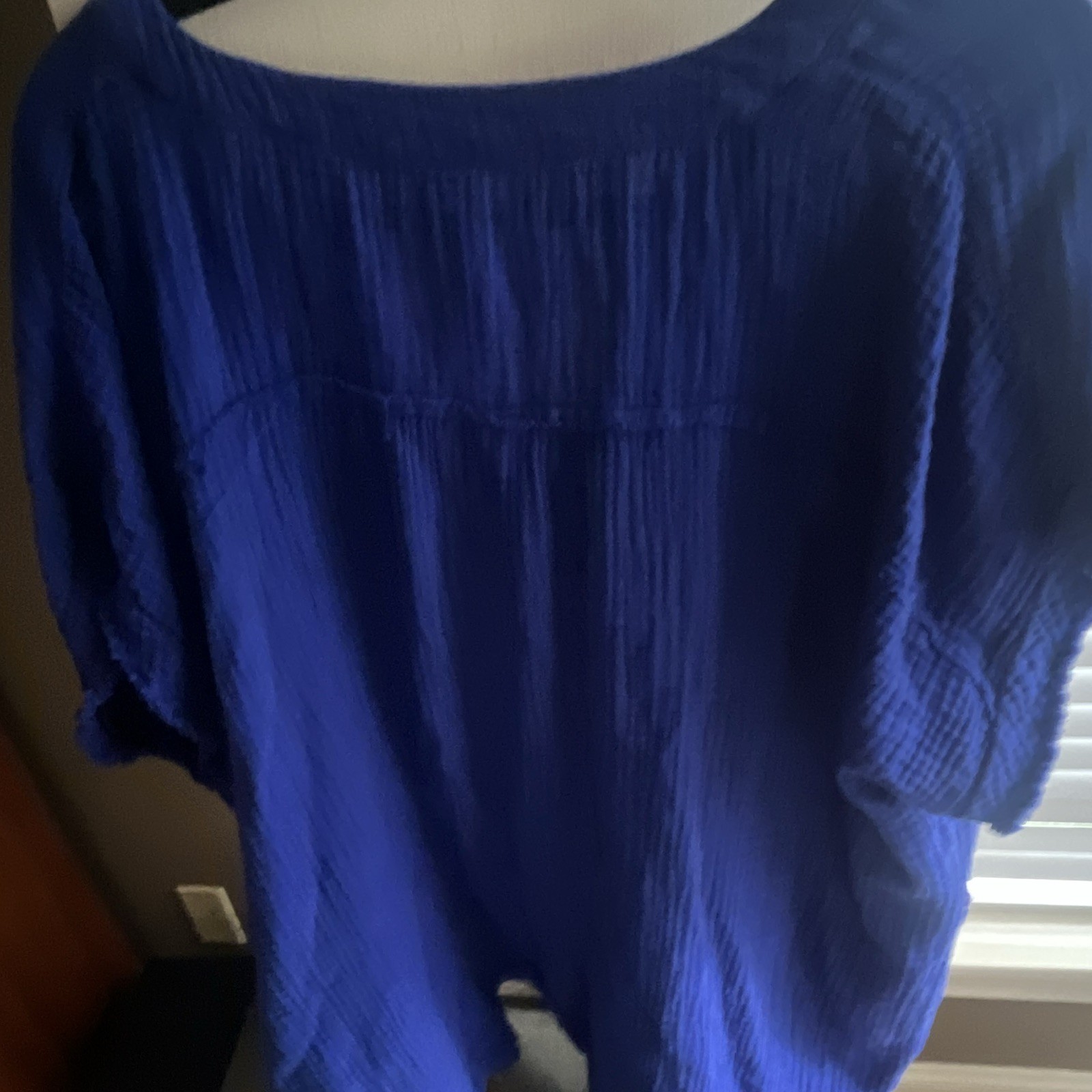 VENUS Blue Solid V-Neck Short Sleeve Pullover Blouse Plus 3X