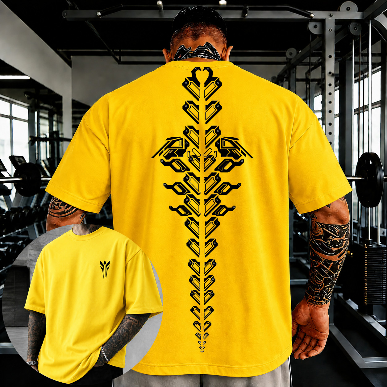 Oversized Gym T-Shirt Cyber Spine Graphic Print Heavy Cotton Summer Streetwear