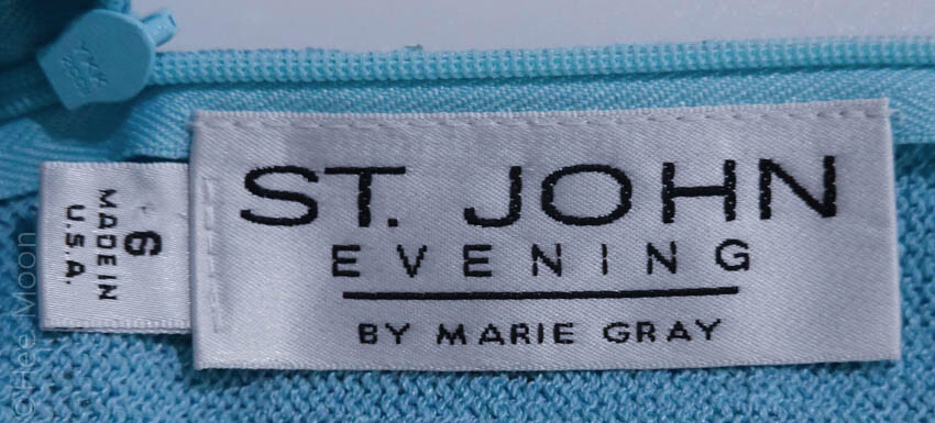 ST JOHN EVENING LIGHT AQUA BLUE W/ RHINESTONES BEDAZZLED Cocktail Dress SZ 6