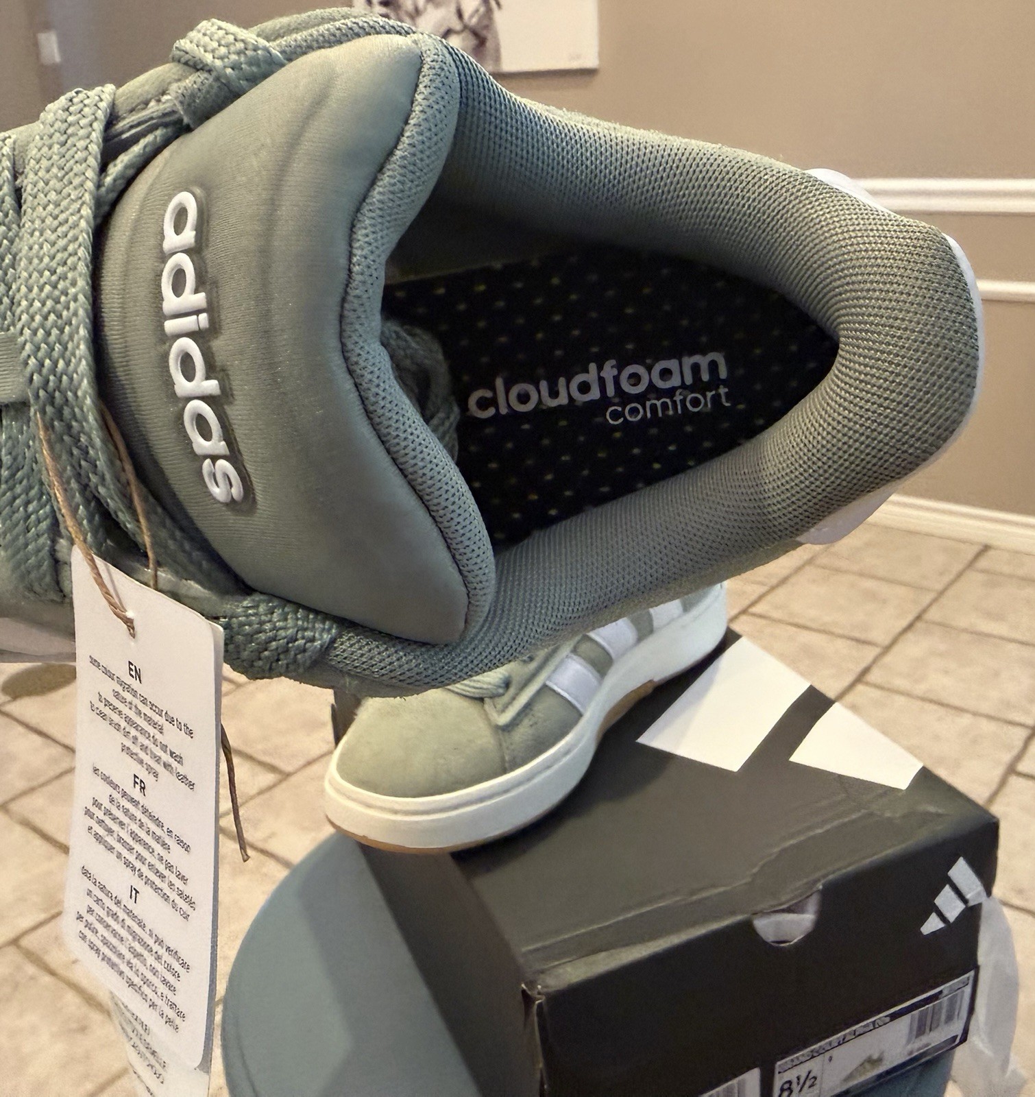 Adidas Grand Court Alpha 00’s 8.5W Sage Green Cloudfoam Low Top Lace-Up Suede