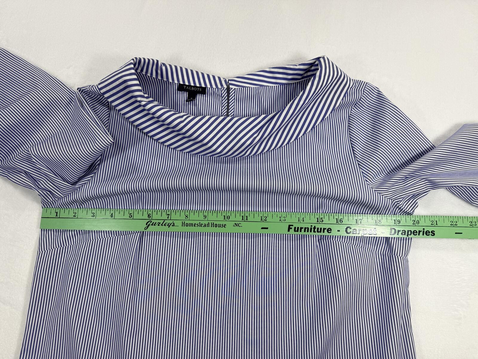 Talbots Blue White Striped Boat Neck Blouse Size Small 3/4 Sleeve Cotton
