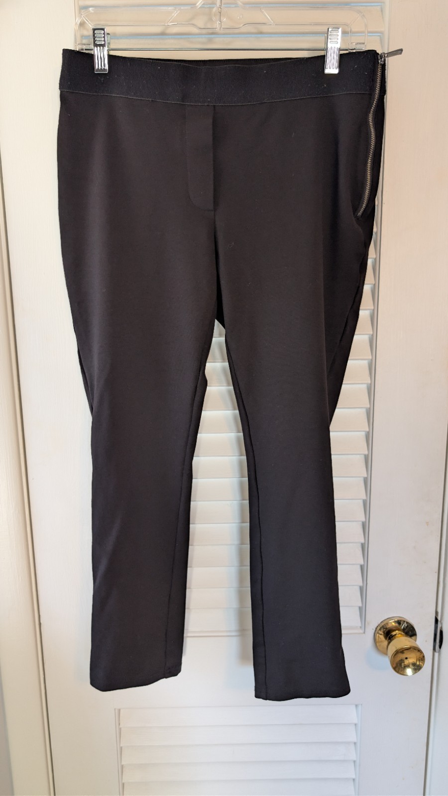White House Black Market Size 10 Black Dress Pants Skinny Ankle Side Zip Stretch