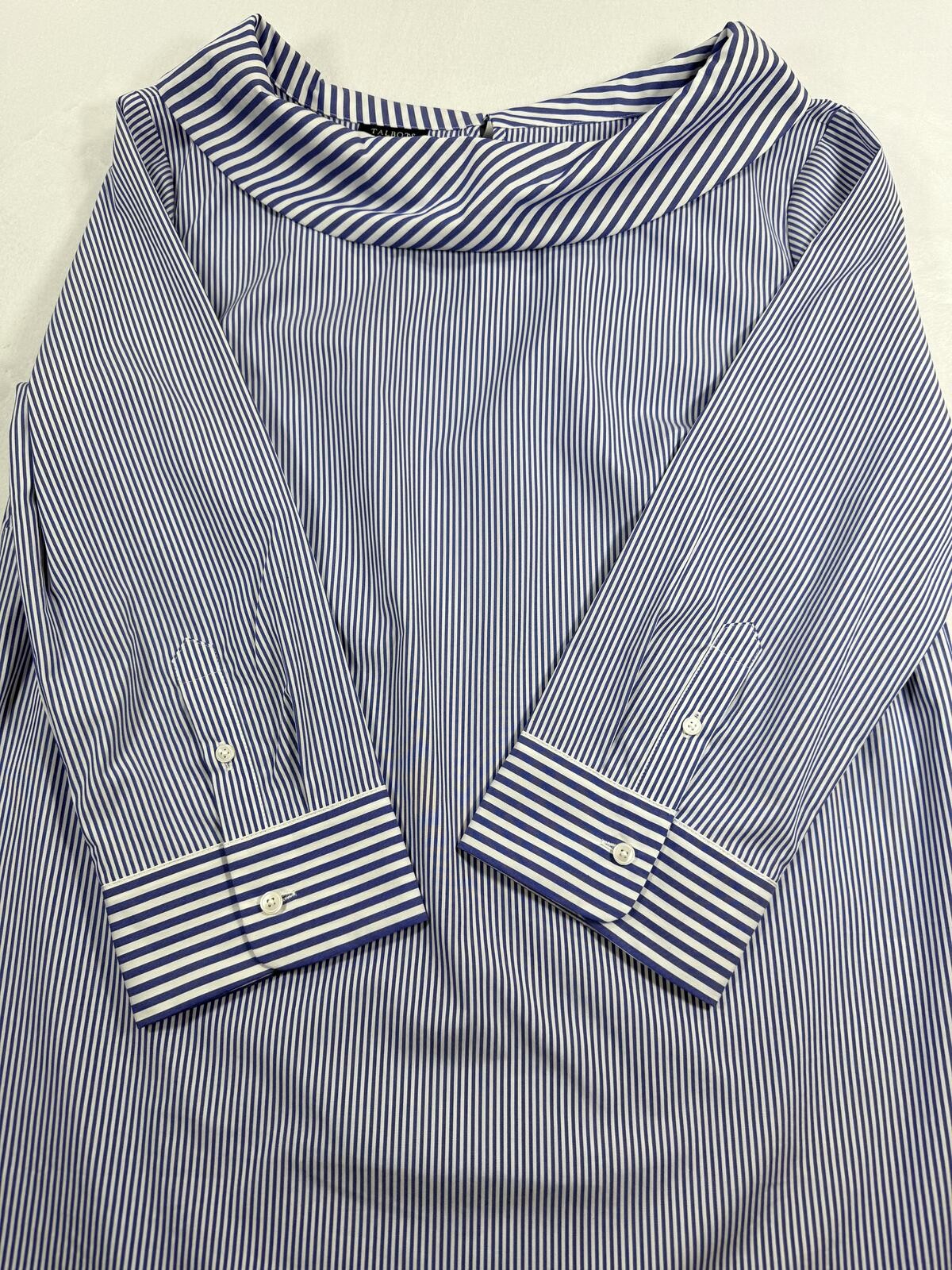 Talbots Blue White Striped Boat Neck Blouse Size Small 3/4 Sleeve Cotton