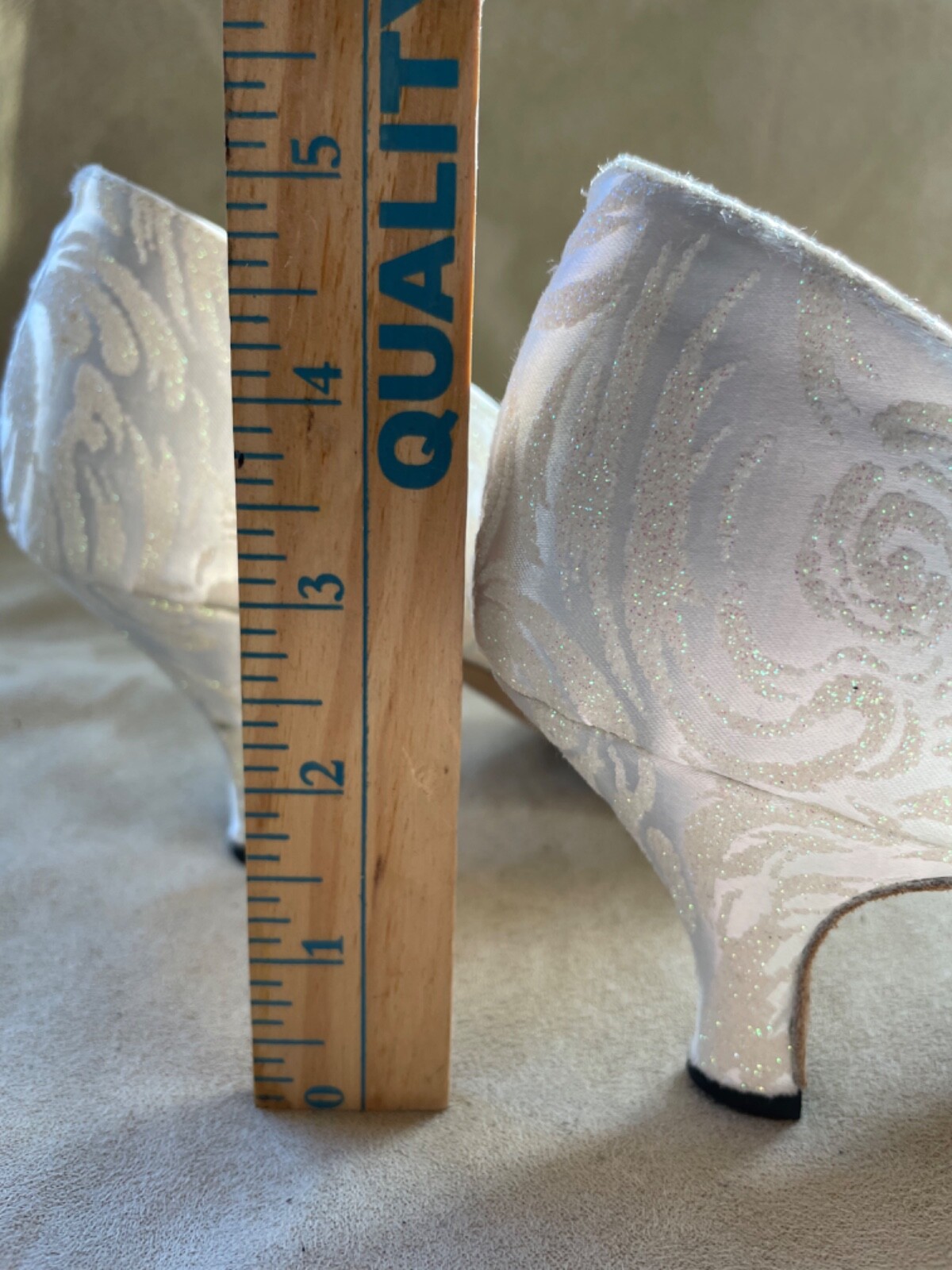 White Silk Damask Bridal or Ballroom or Theatre Dance Shoes by “Celebrity”