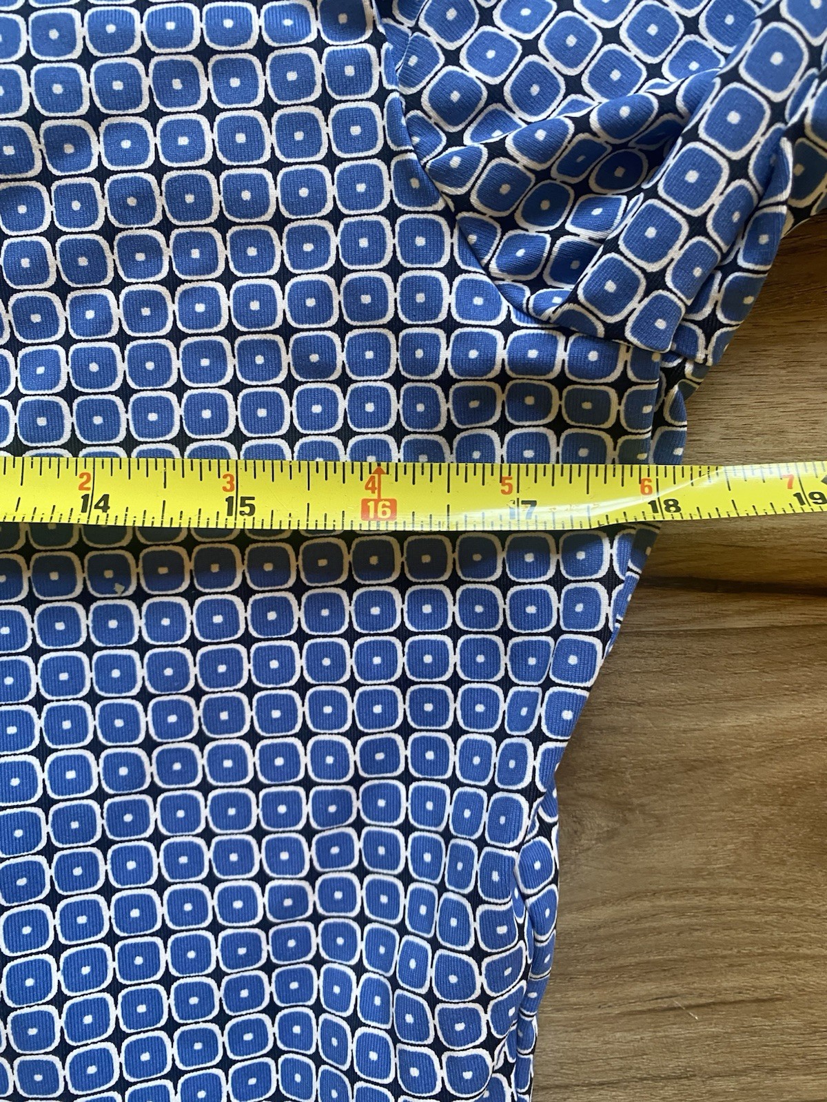 J.McLaughlin Blue Geometric 3/4 Sleeve Ruffle Collar V Neck Women’s Medium Shirt