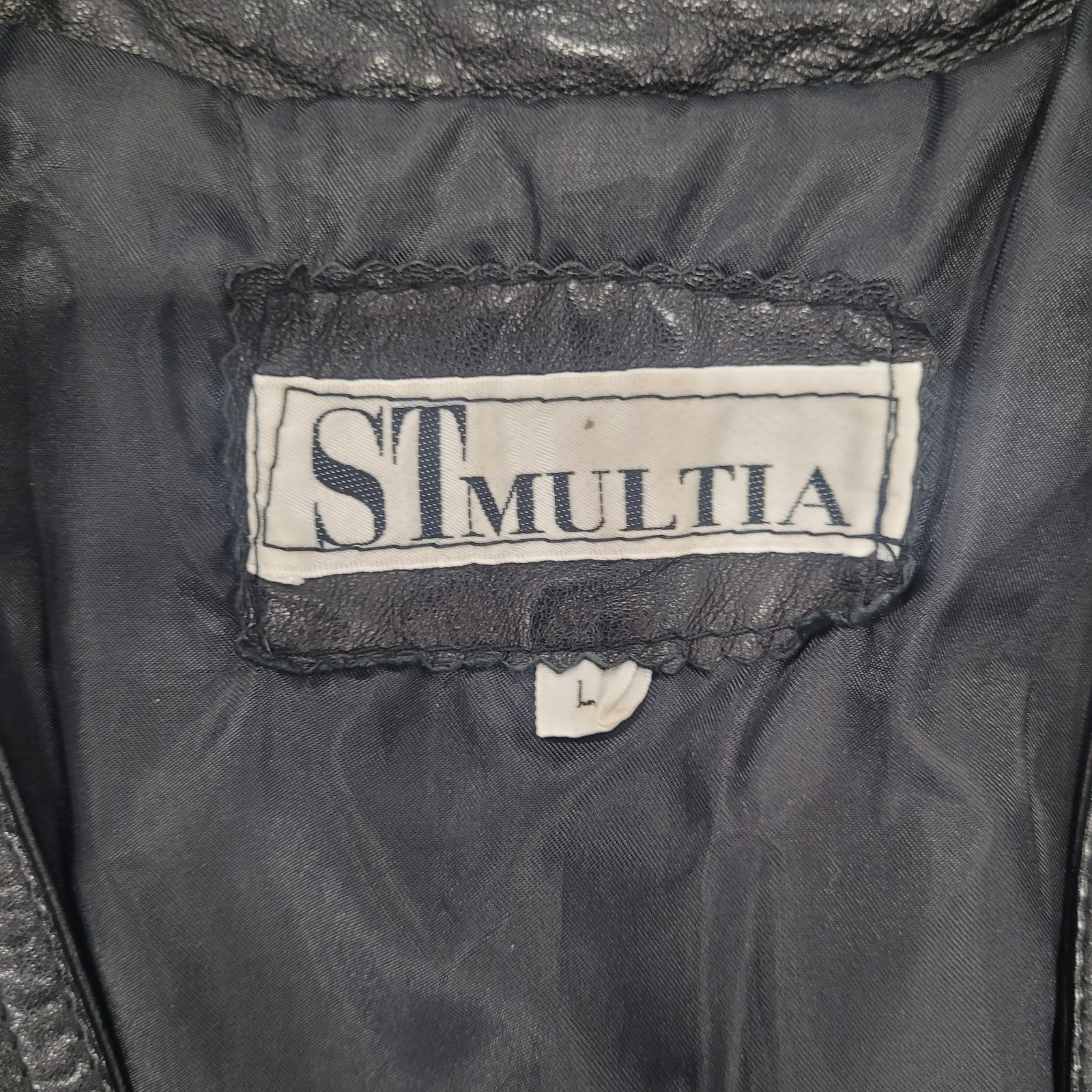 St Multia Vest Lg Black Leather Motorcycle Moto Biker Rock Western Snap Buttons