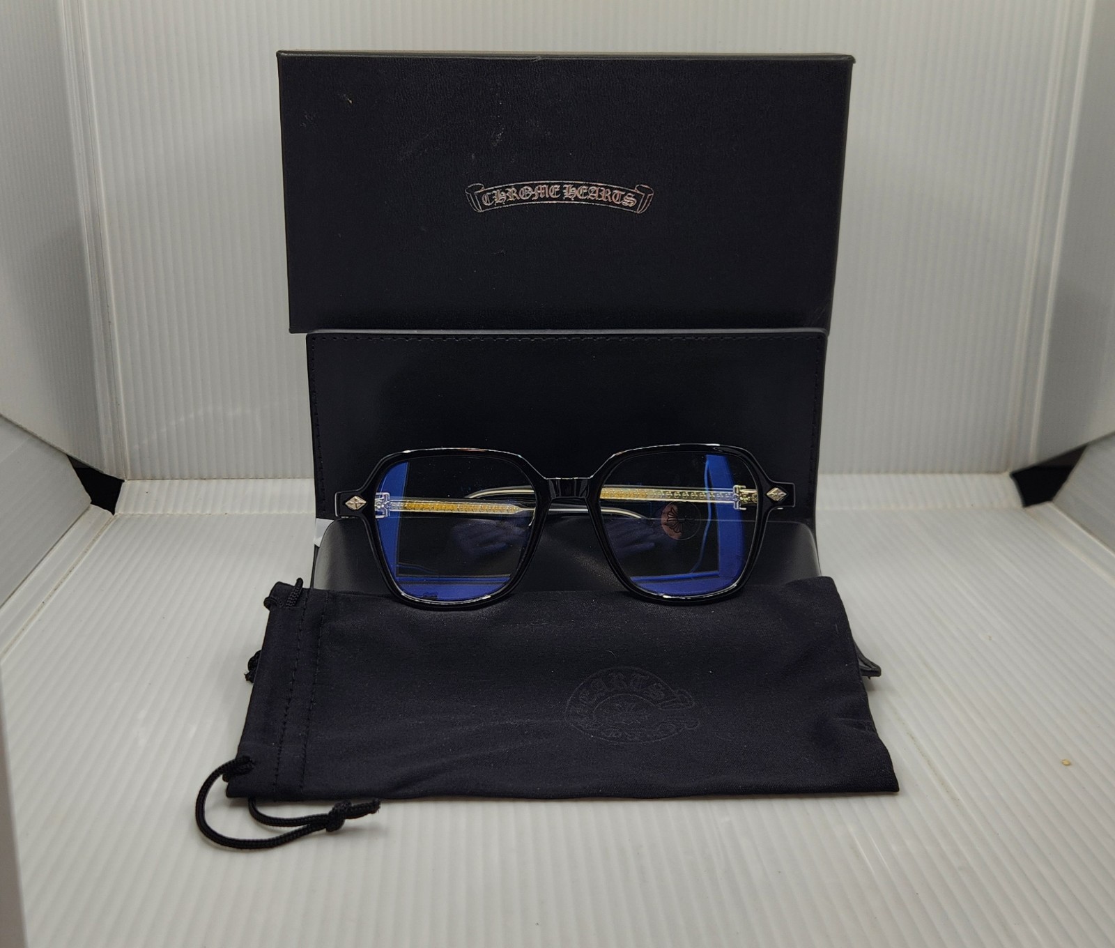 Chrome Hearts Cross Design Glasses Black/Silver Style With Box New