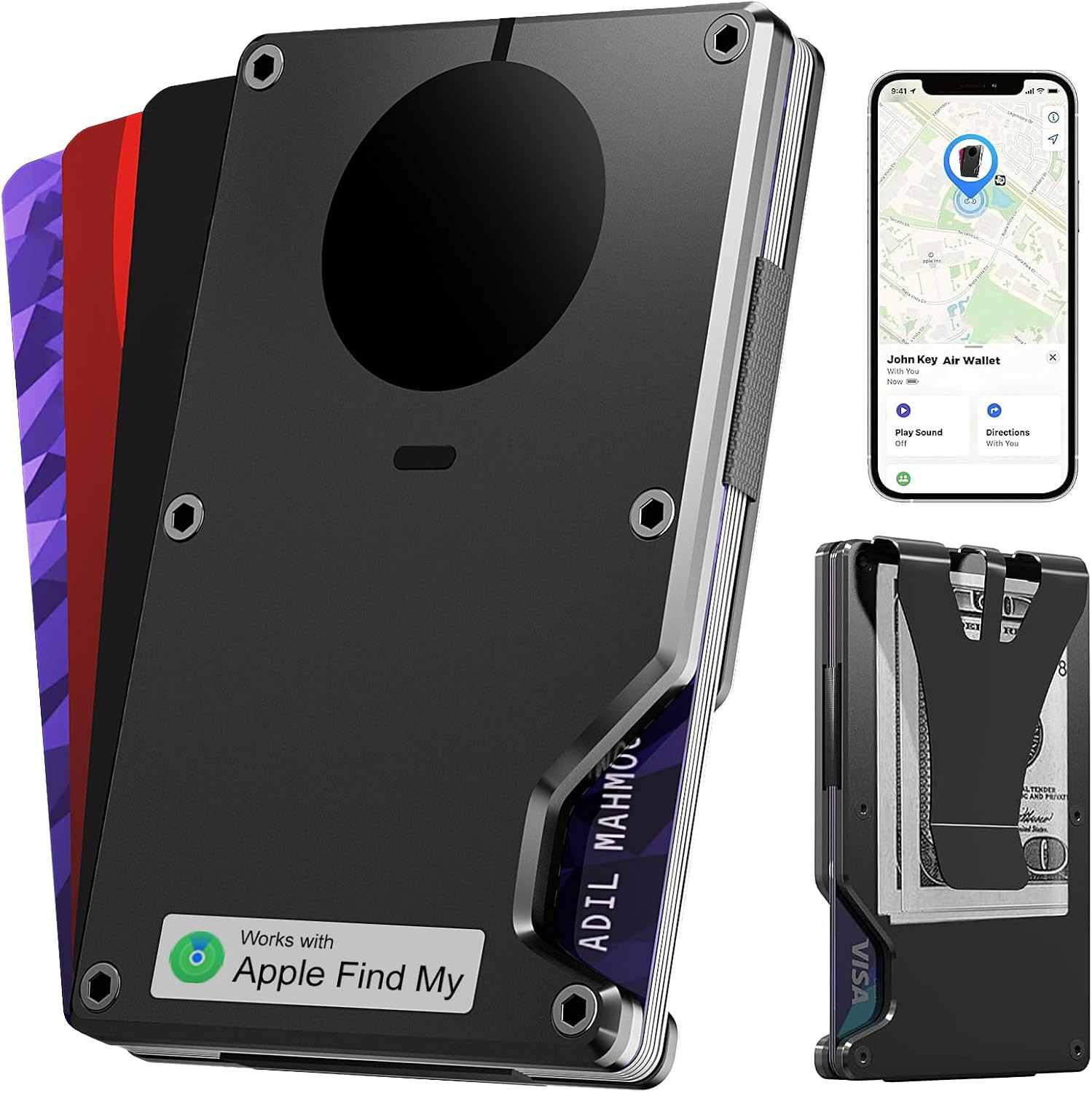 Anti-Theft Tracking Wallet Find My Compatible RFID Blocking Minimalist MoneyClip