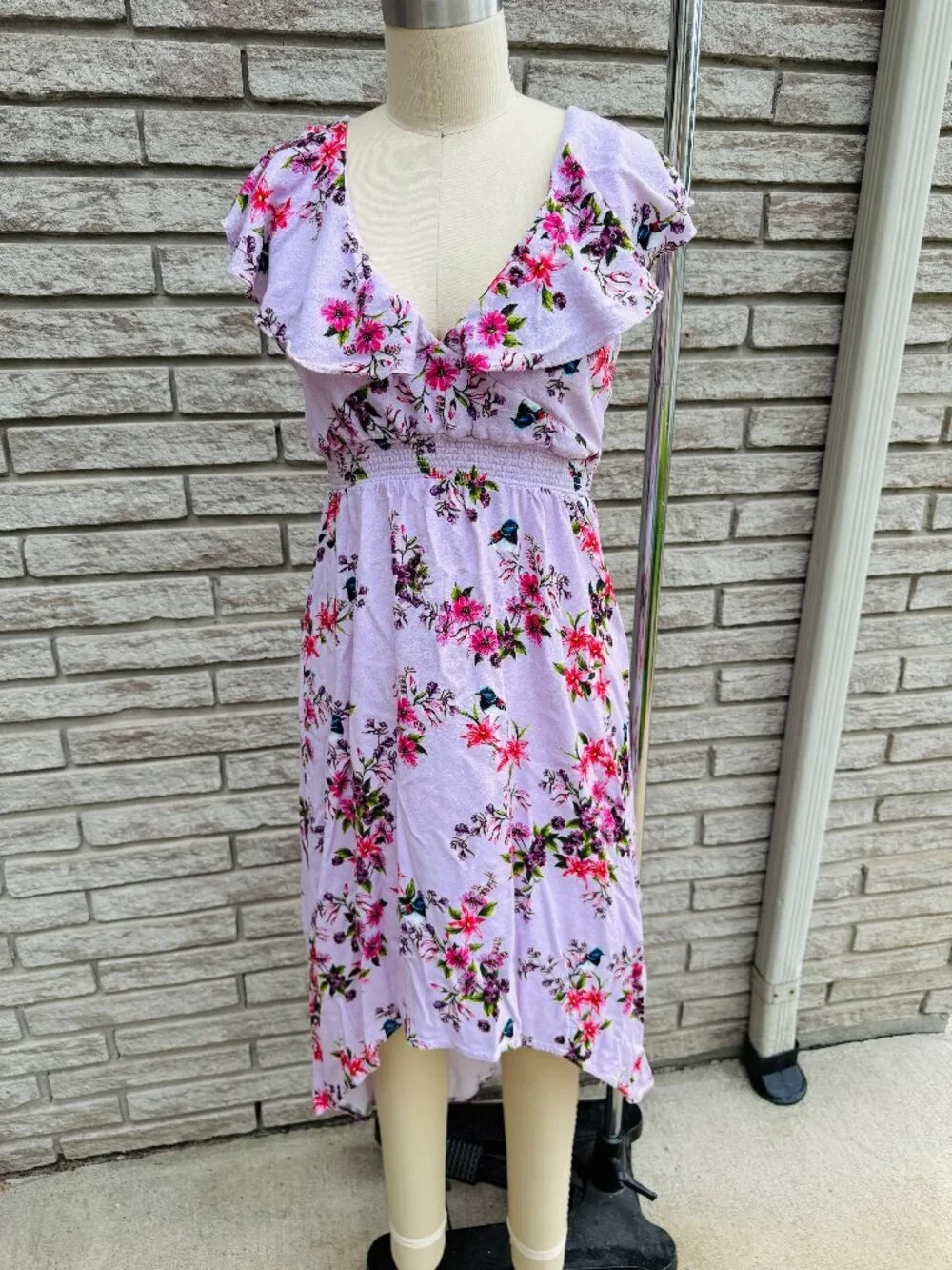 Nanette Lepore Victorian Floral High-Low Dress Cover-Up Open Back Size US Large