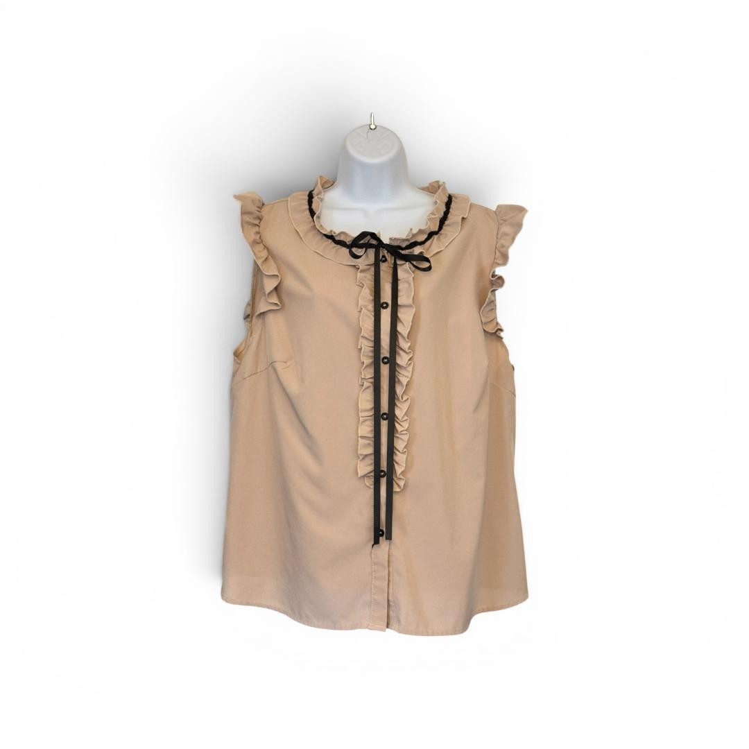 Shein Curve GlowEve 2X, Ruffle Bow Blouse, Taupe, New, No Tags