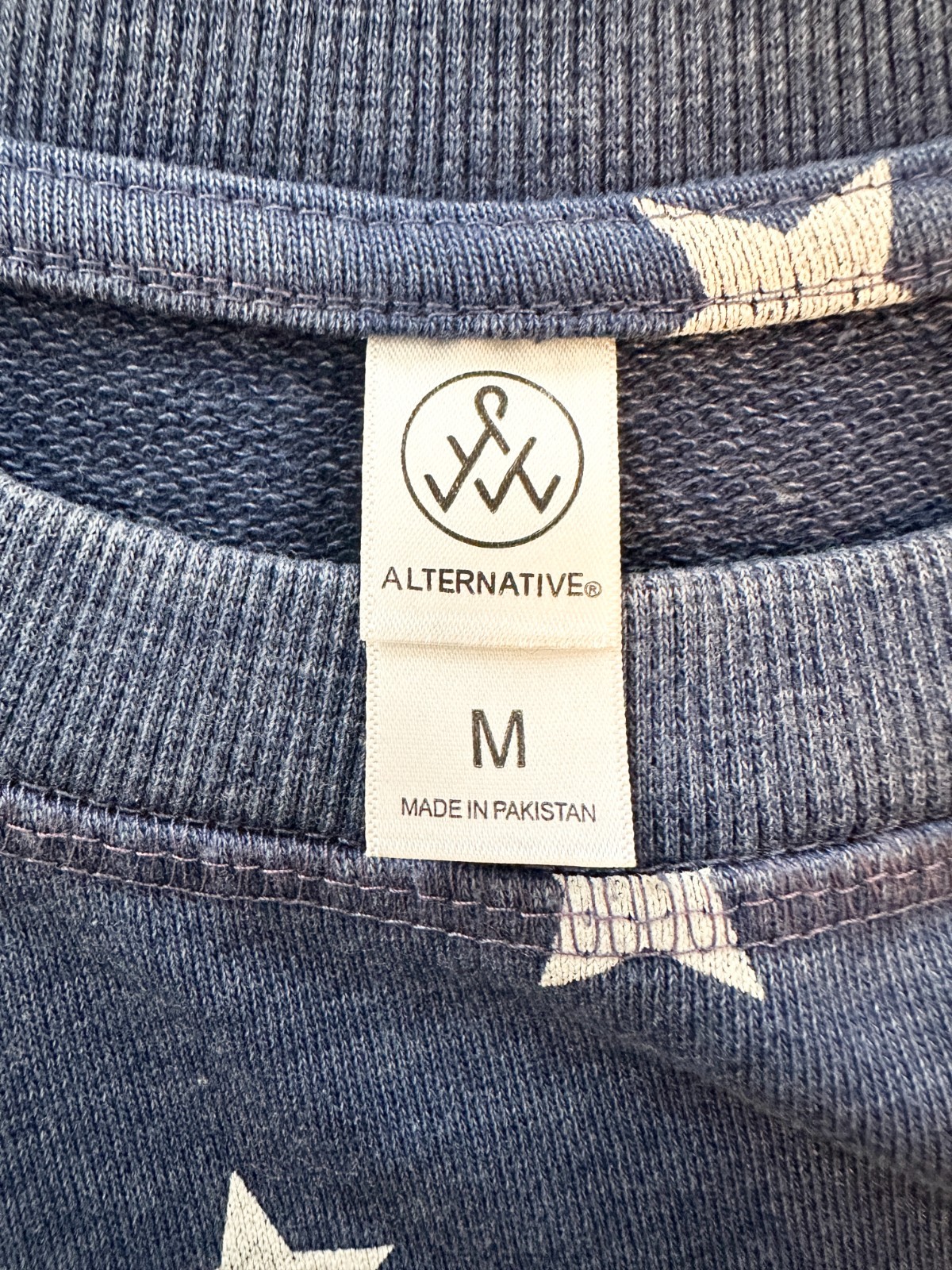 Alternative Apparel Navy with Stars Crewneck Sweatshirt with Raw Hem | M, XL