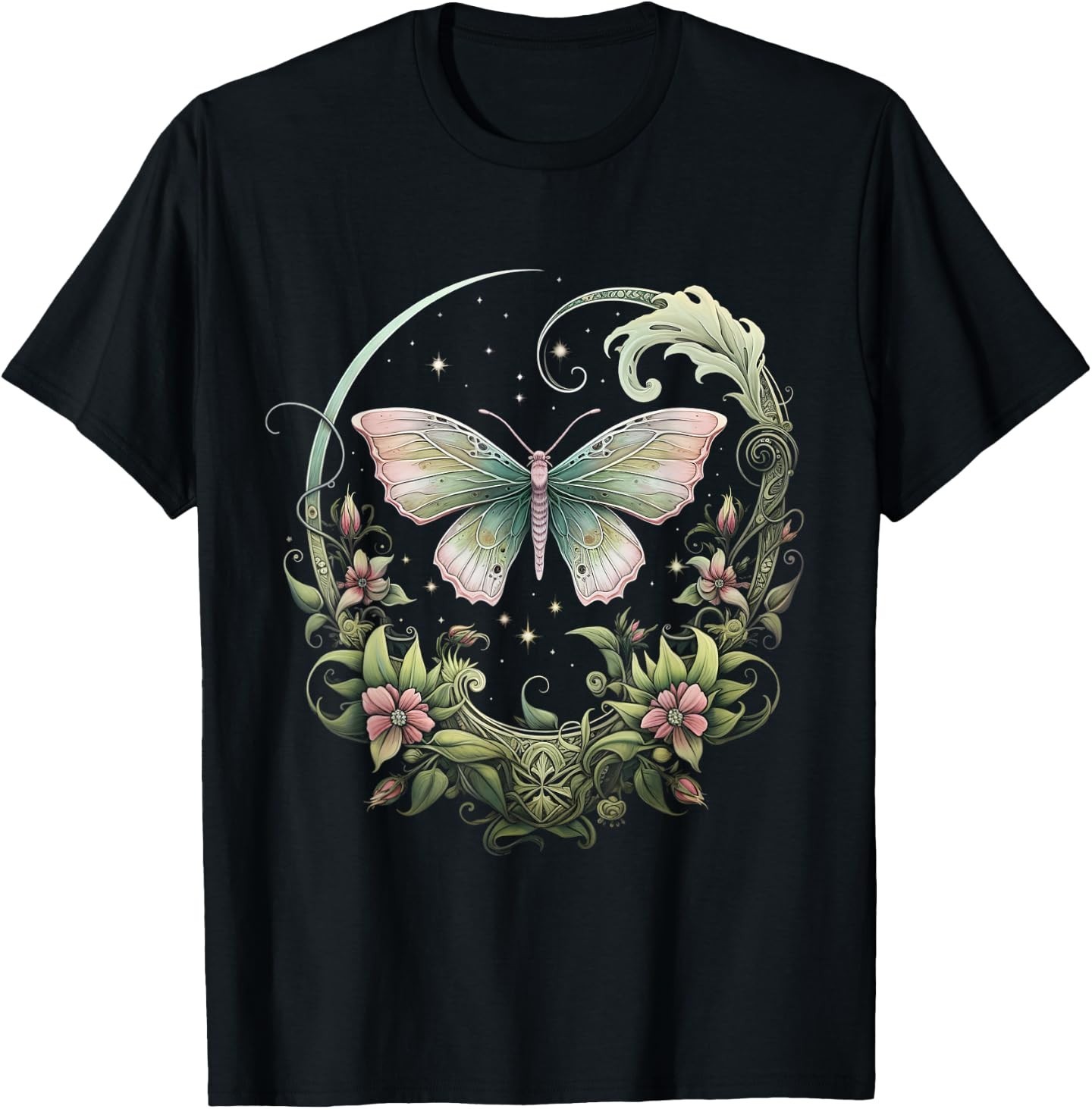Butterfly moonphases Flowers cottagecore T-Shirt