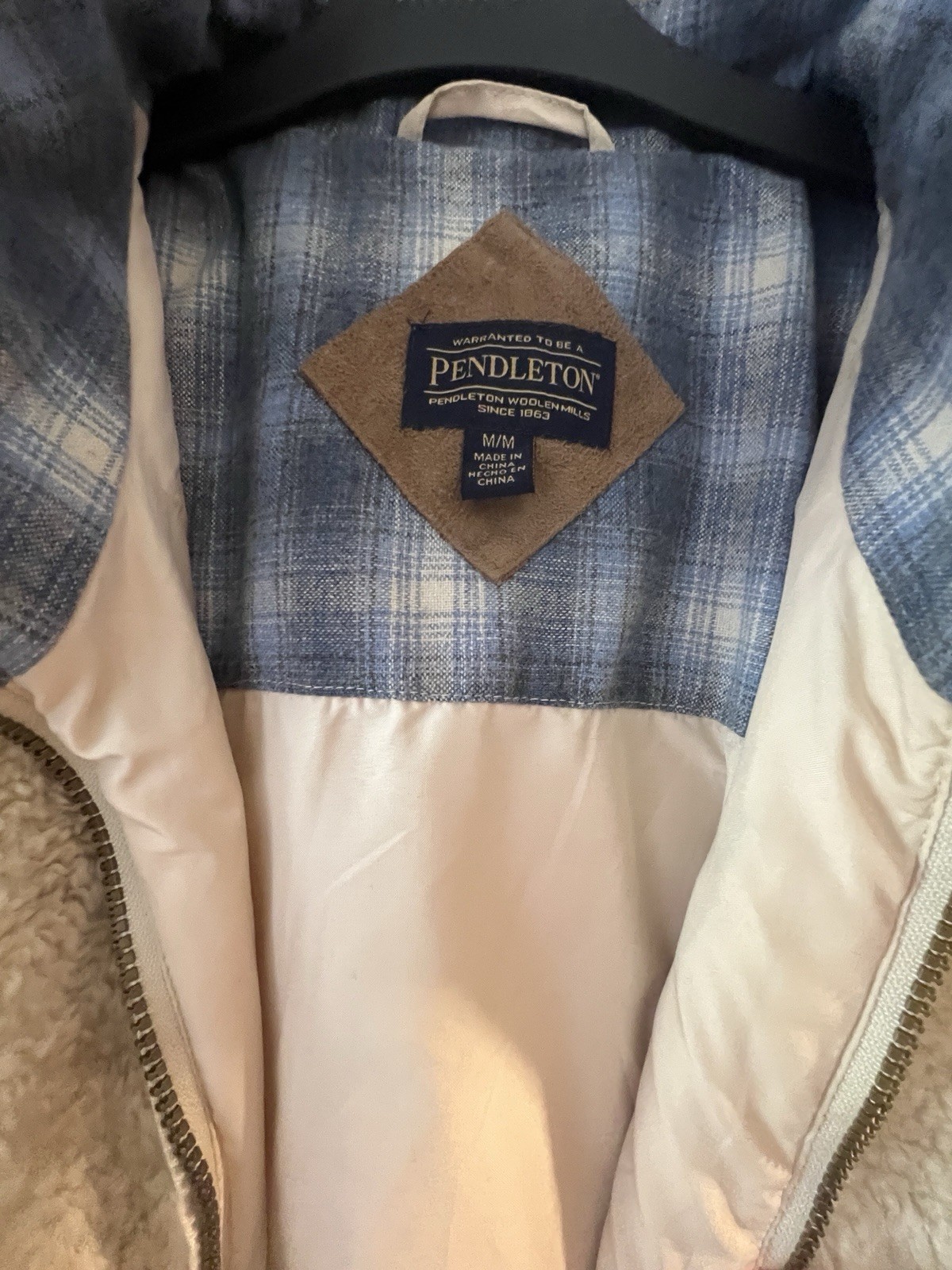Pendleton Jacket Womens Size M Sherpa Fleece Fuzzy Cream Wool Trim Full Zip