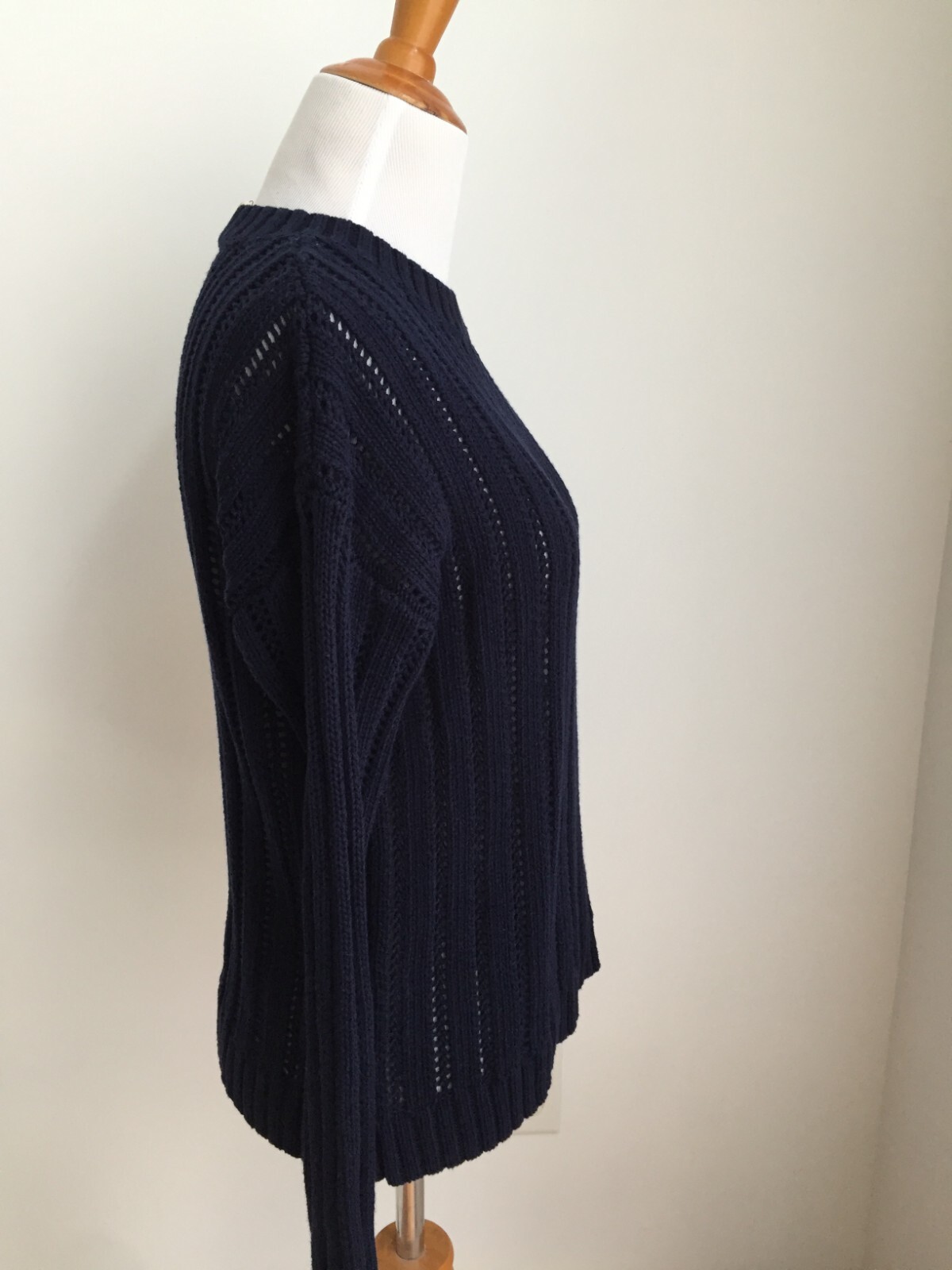 $79 CYRUS SMALL TEXTURED CROCHET COTTEN BLEND NAVY PULL OVER SWEATER WOMEN K