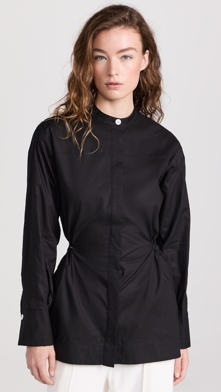 Proenza Schouler White Label Senna Top Sz 2 Black Poplin Tie Waist Blouse NWT