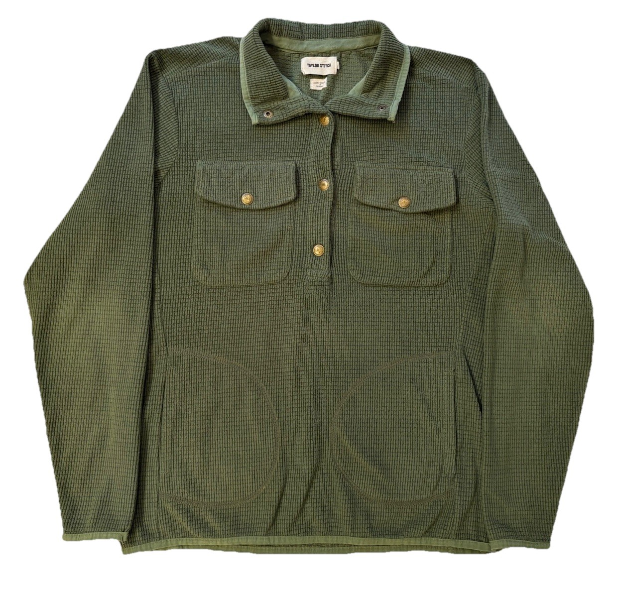 Taylor Stitch The Pack Shirt Snap Pullover Mens Size 40 Olive Green Waffle Weave