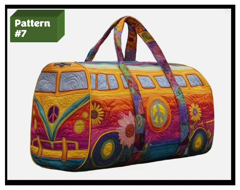 Bus Series Quilted Cotton Quilted Travel Bag 3D Design Boho Style Duffle Bag