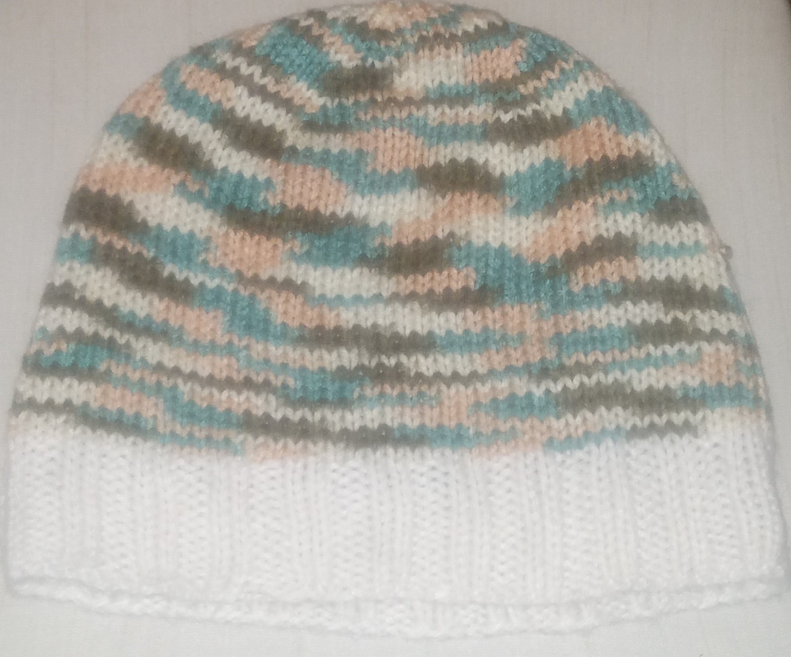 Handmade Multicolor Knit Beanie Hat Adult Coral Teal Brown White Cuffed