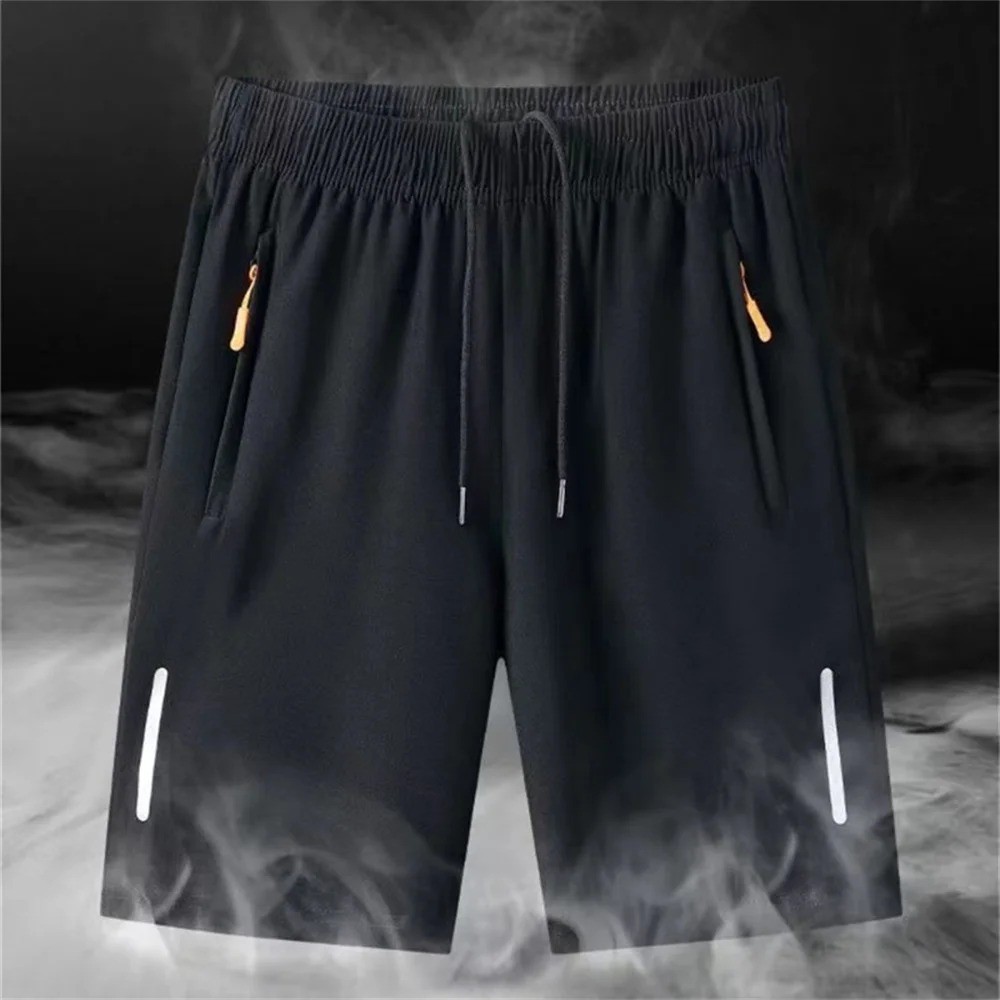 Men’s Ice Silk Summer Shorts Quick Dry Gym Sports Beach Casual Zipper Shorts