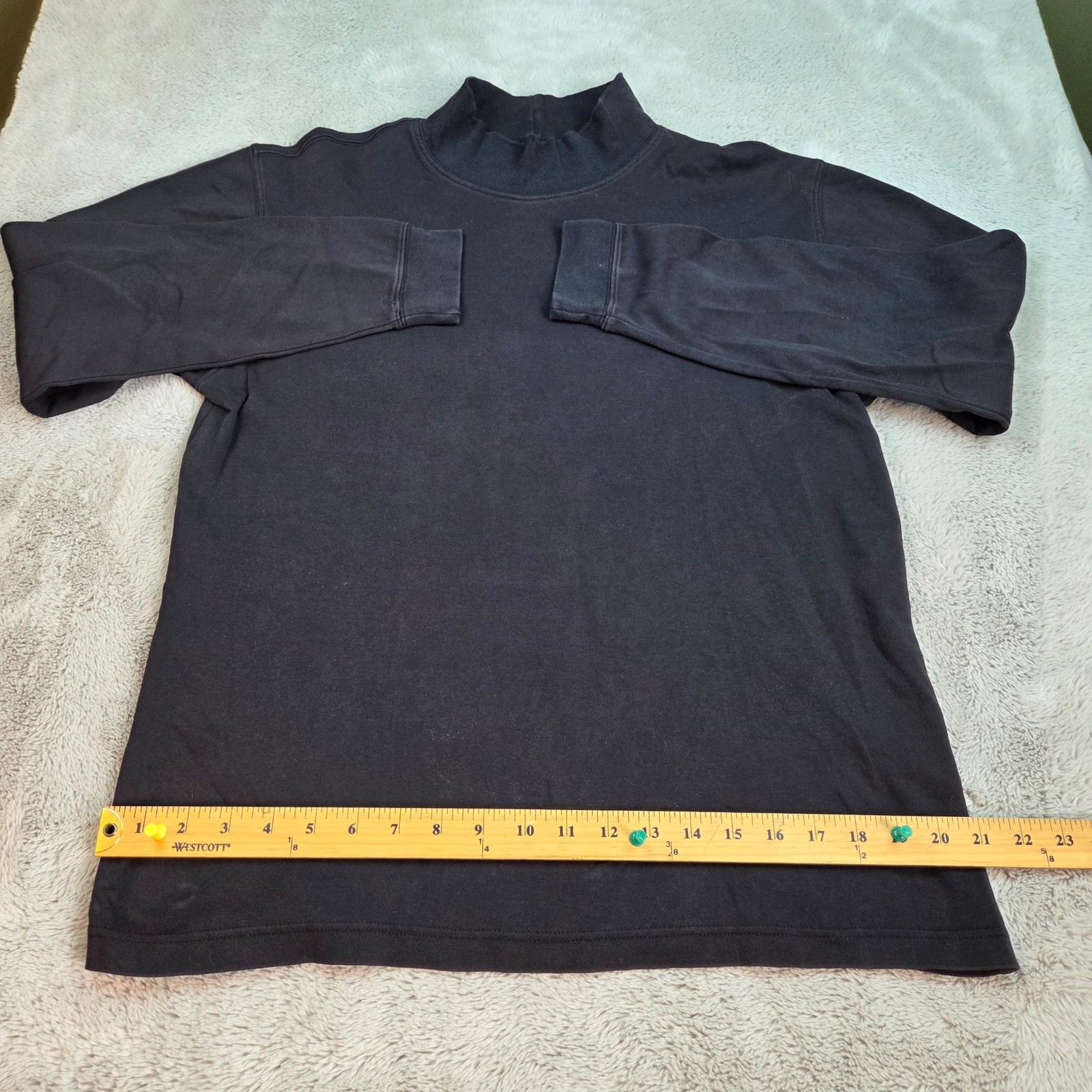 L.L. Bean Mock Neck Long Sleeve Shirt Mens Sz M Cotton Ribbed Cuffs Solid Black