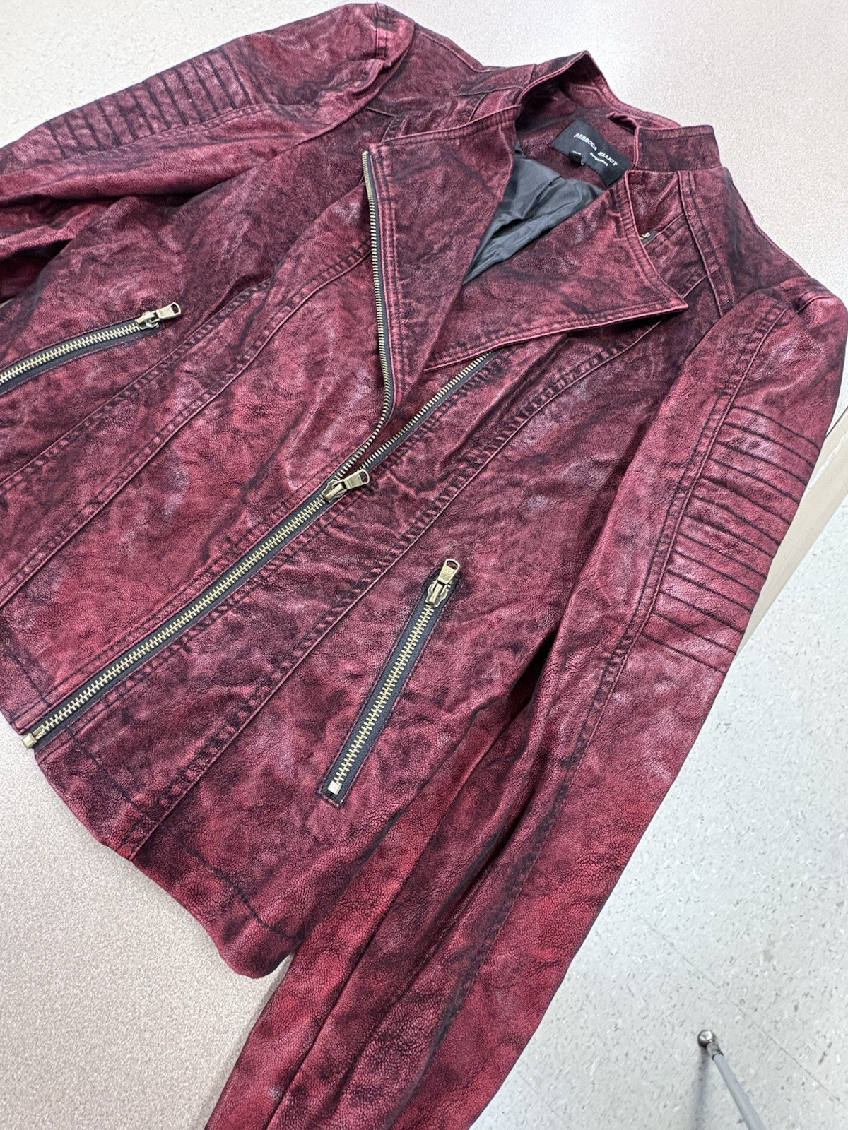 Burgundy Blood Red Moto Jacket Faux Leather Zippers Biker Rock Goth Small