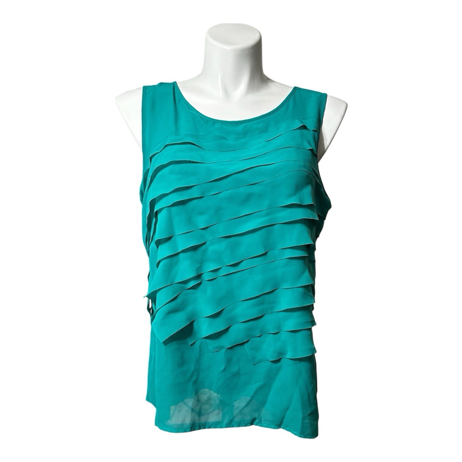 Worthington Women’s XL Shirt Green Sleeveless Trendy Stylish Top Sheer Lined