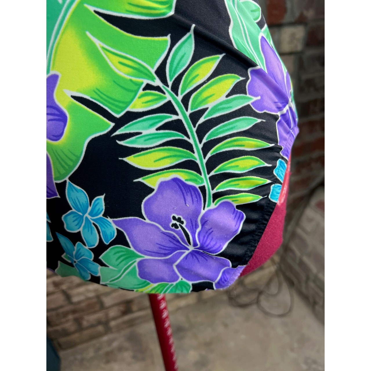 one piece swimsuit floral bright purple green blue