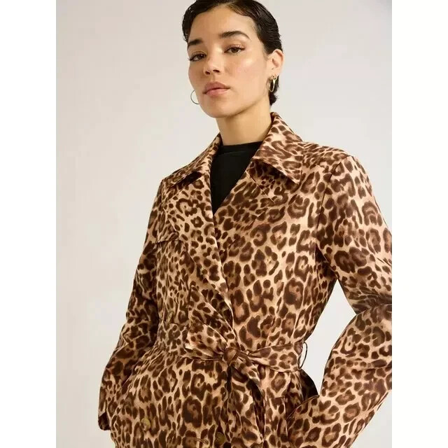 Sofia Jeans Women’s Coat, Leopard Print Polyester Double Breasted Coat, Size: M