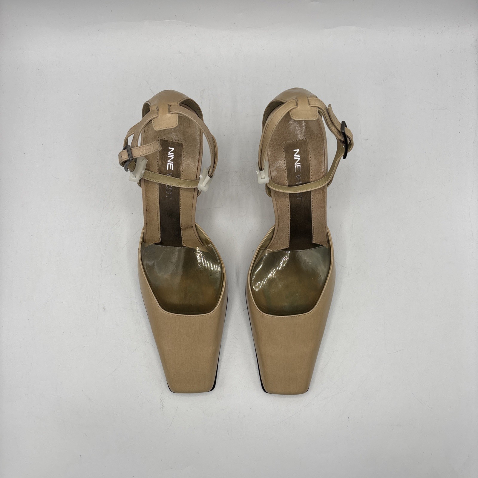 Nine West Womens 8.5M Leather Slingback Wedge Heels Natural Nude Never Worn