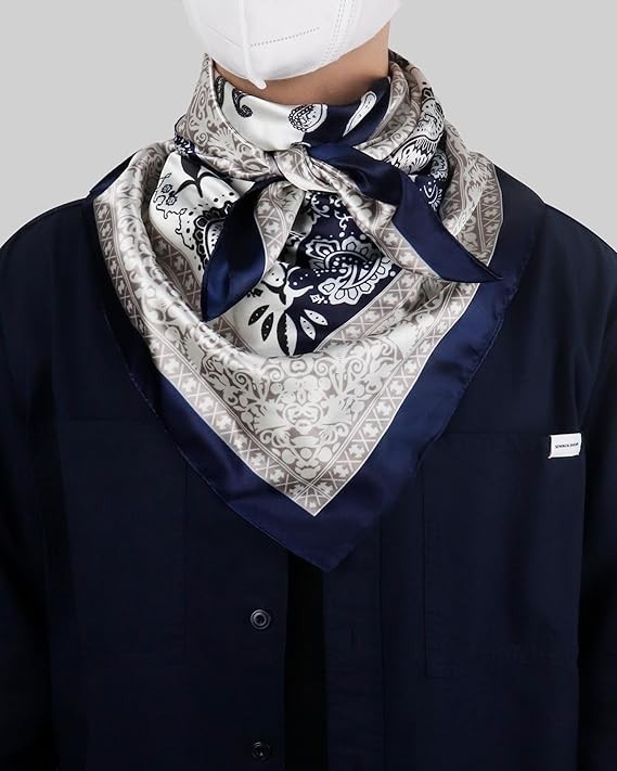 35 In Wild Rag Cowboy Bandana Scarves For Men Large Neckerchief Silk Blue Beige