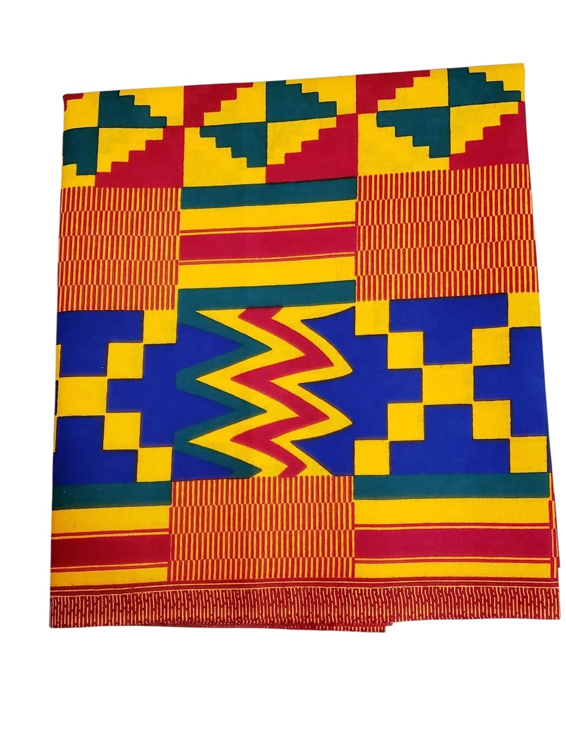 African Print Fabric Kente Style Red Yellow Blue Head Wrap Scarf 70 x 22