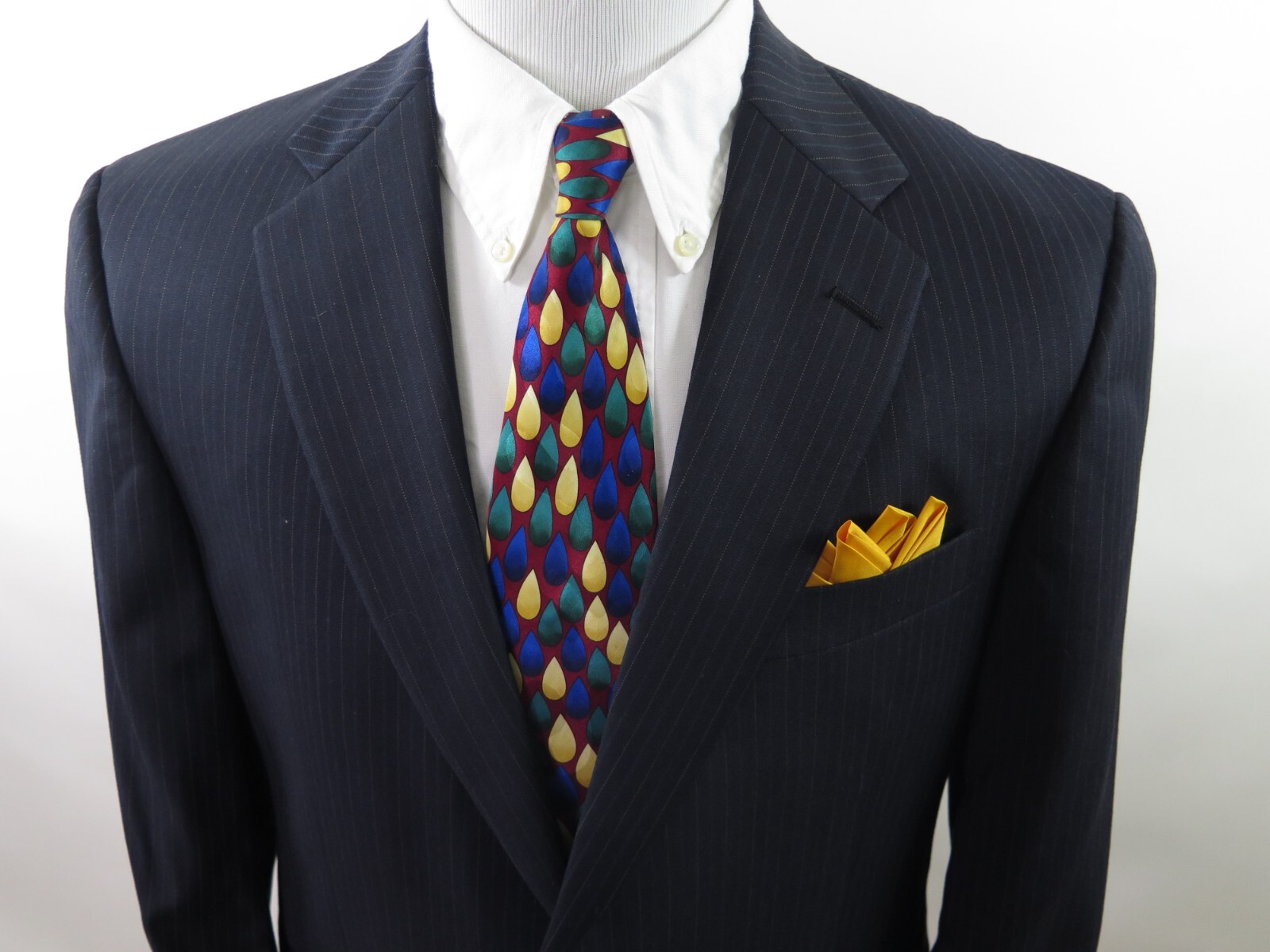 Hart Schaffner & Marx Imported Wool Dark Blue Striped Mens Suit 34×31 39 R USA