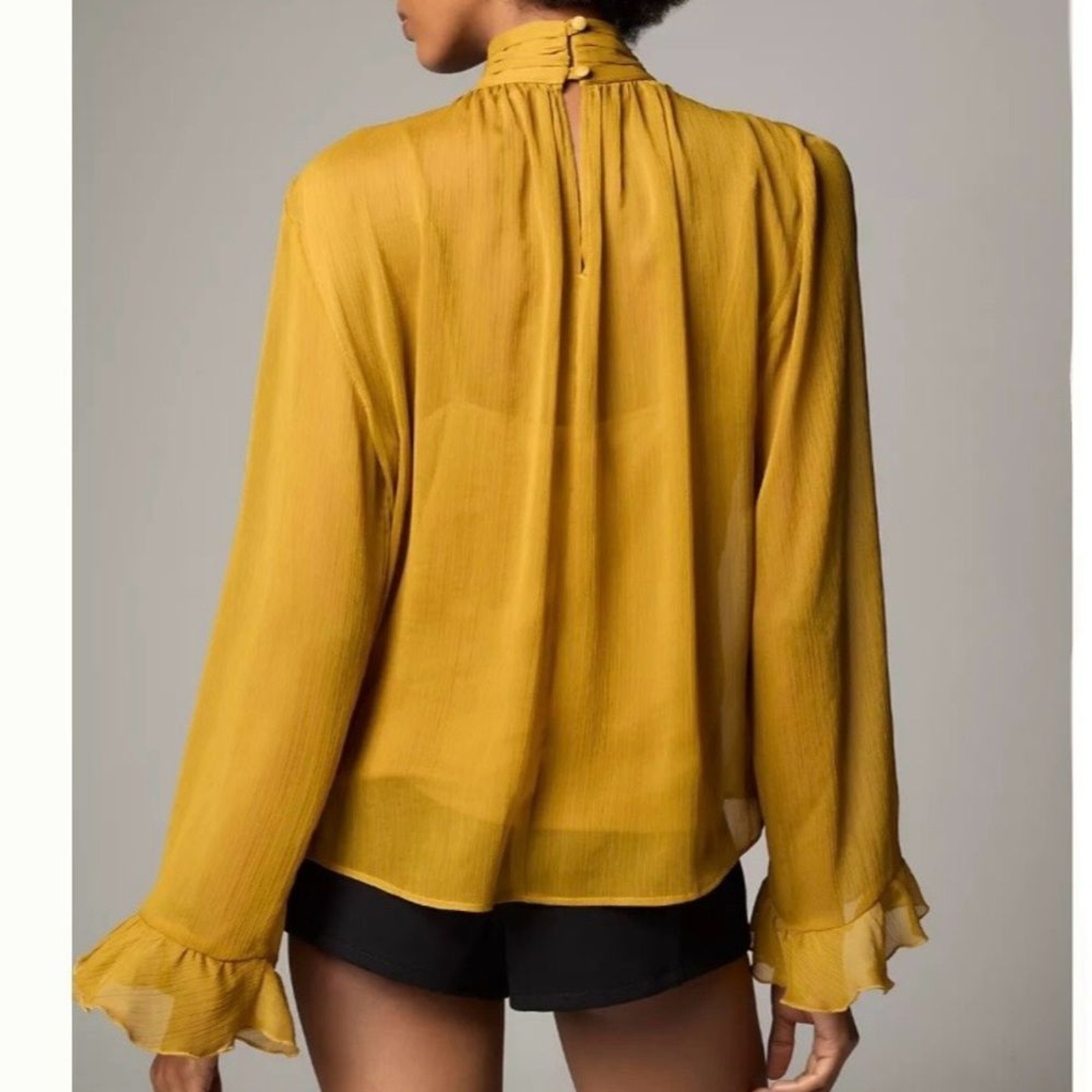 NWT Anthropologie Boho Chic Gold Blouse Feminine Statement Elegant Date Night