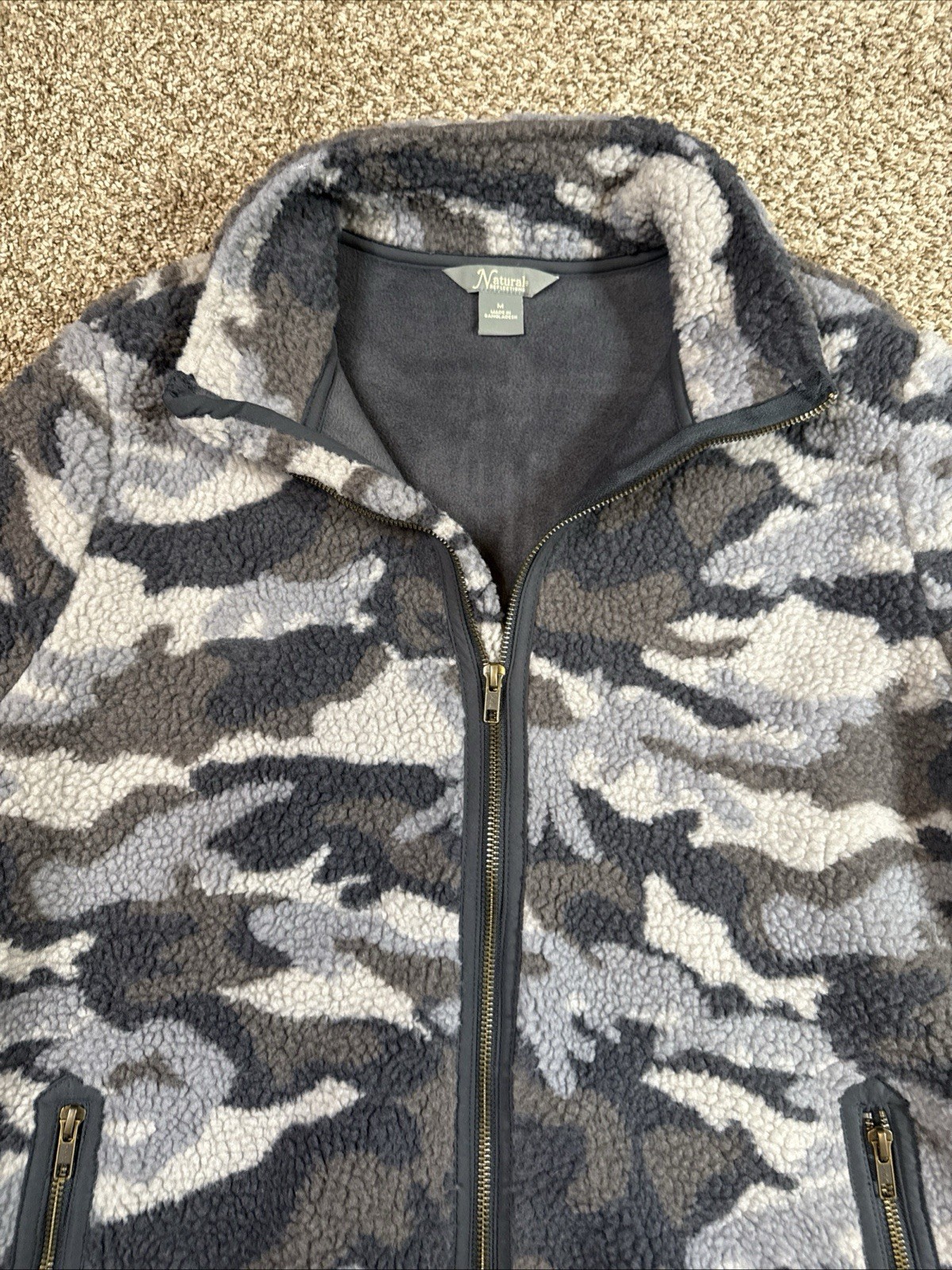 Natural Reflections Mens Camo Jacket Medium Full Zip Fleece Sherpa