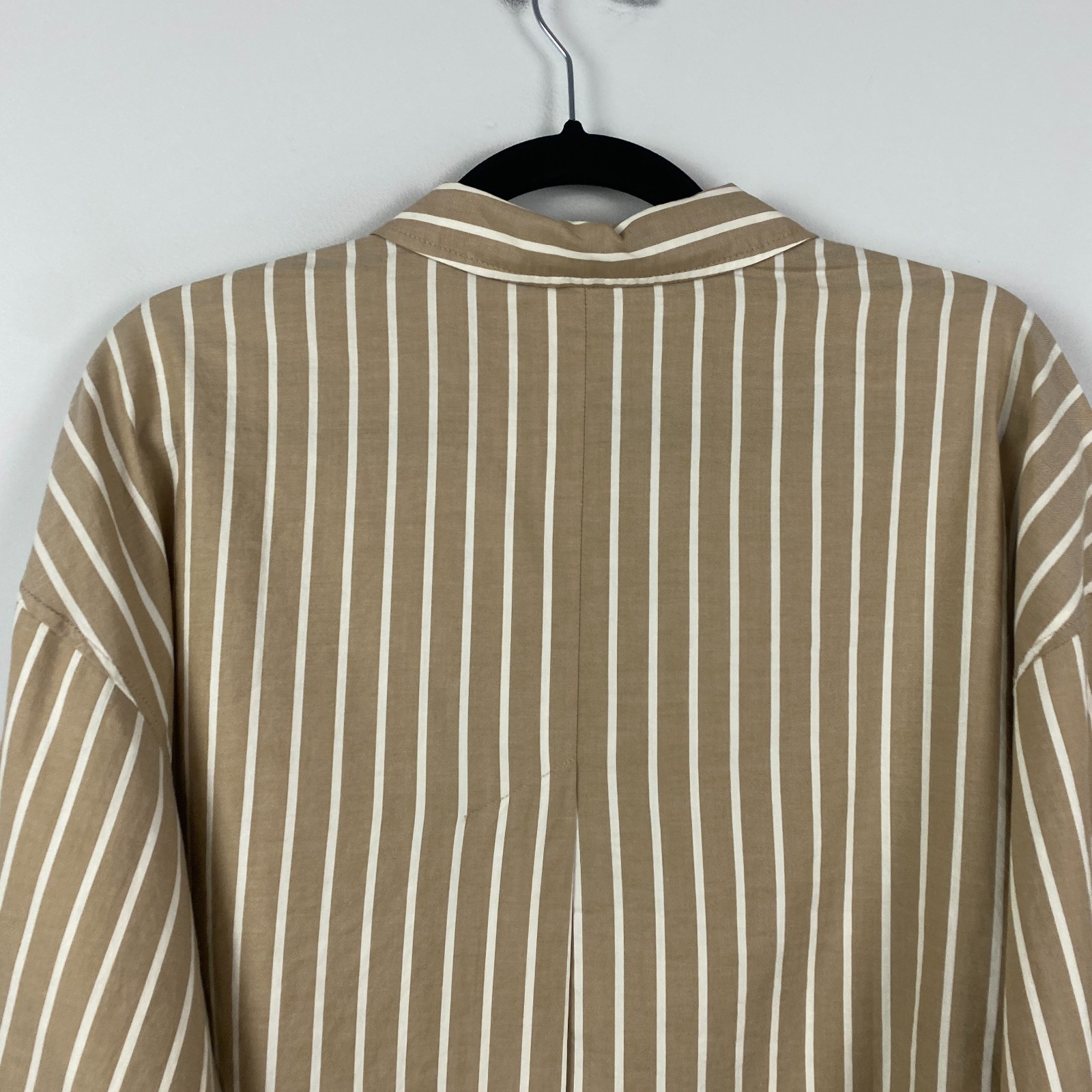 Everlane Button Up Crop PJ Top Size M Brown White Stripe Boxy Cotton