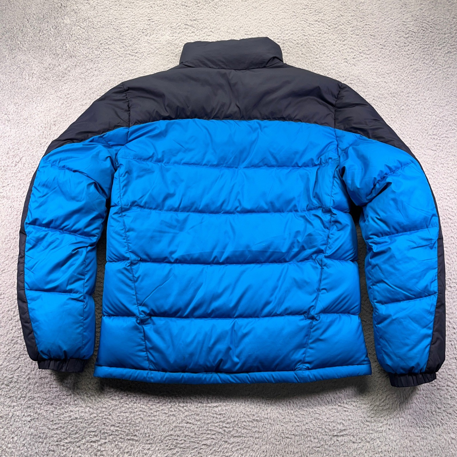 Eddie Bauer Puffer Jacket Mens Medium Blue Black EB650 Down Fill Winter Coat
