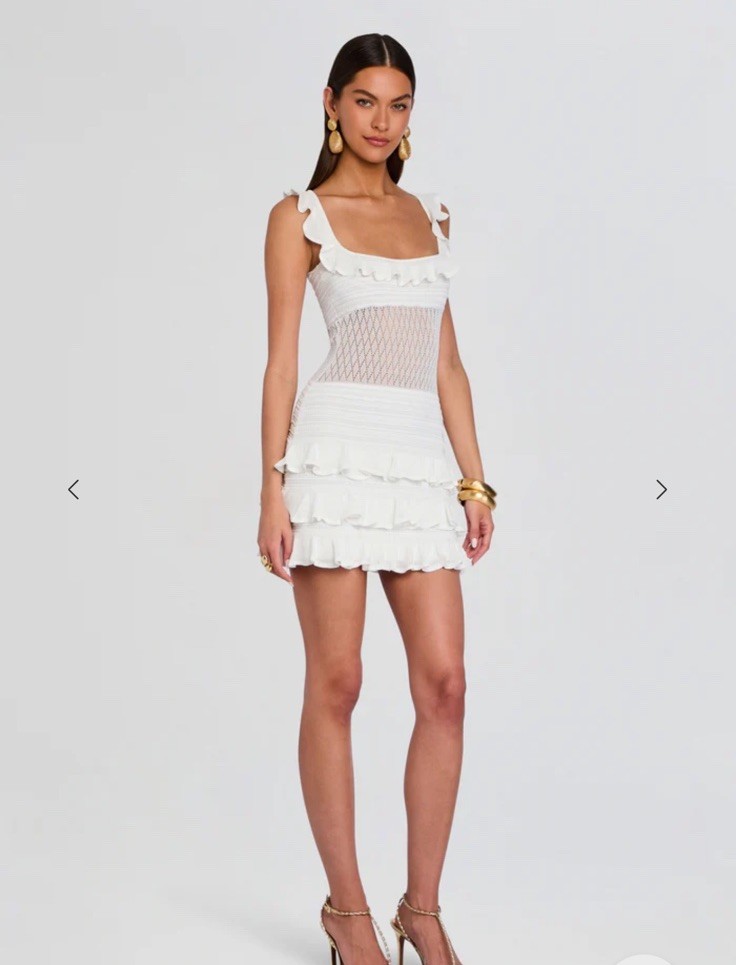 NWT Retrofete Costera Knit Dress Size Medium White Ruffle Mini Bridal Wedding