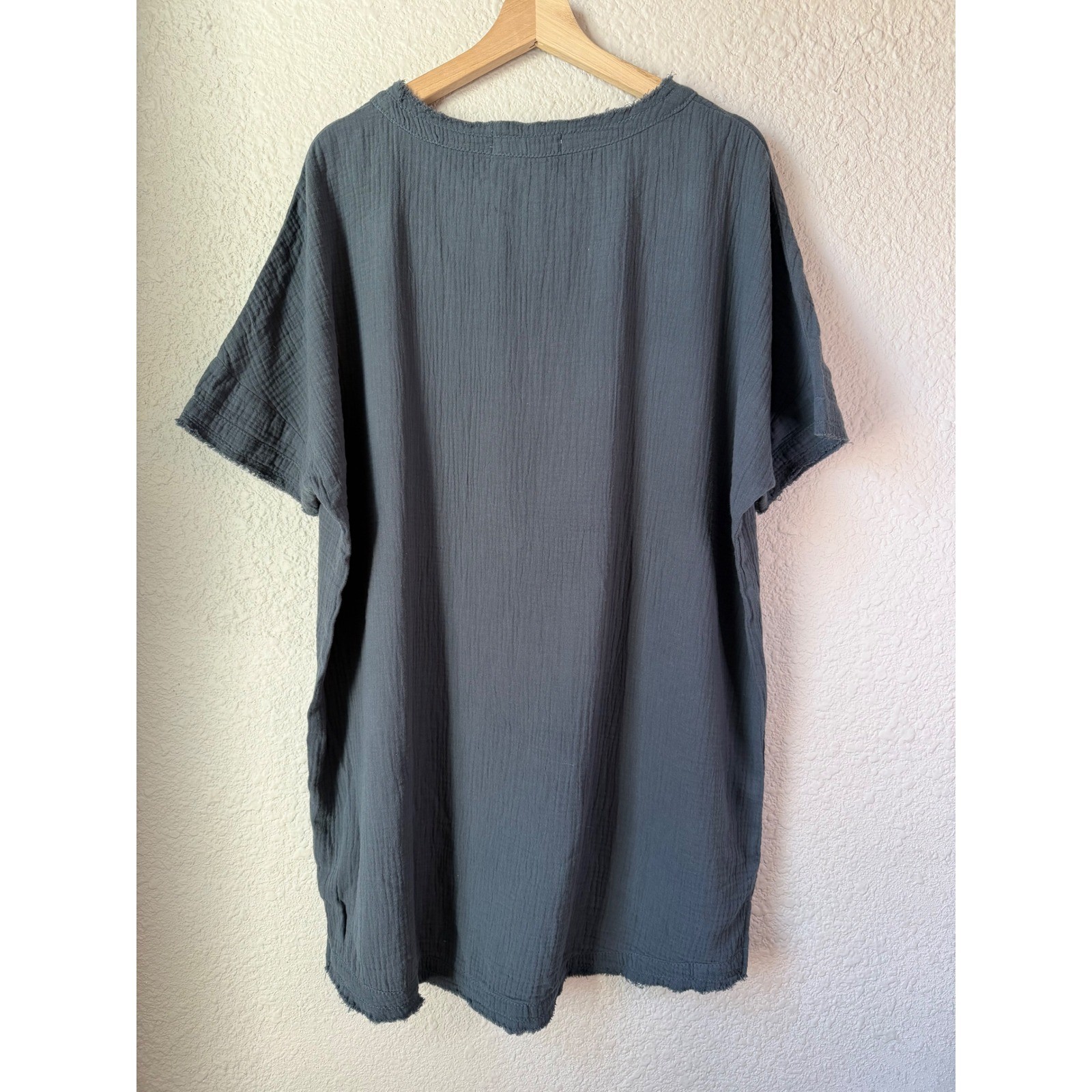 NWOT Natural Life Blue Cotton Gauze Relaxed Boho Tunic Dress Short Sleeve Small