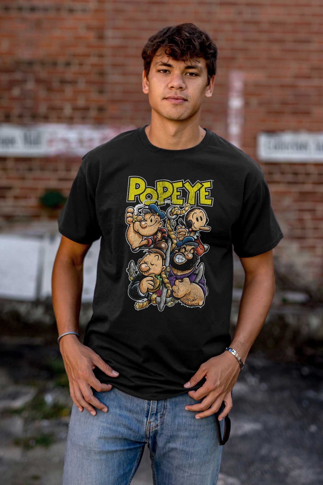 Cool Popeye Olive Oyl Wimpy Bluto Anchor Womens or Mens Crewneck T Shirt Tee