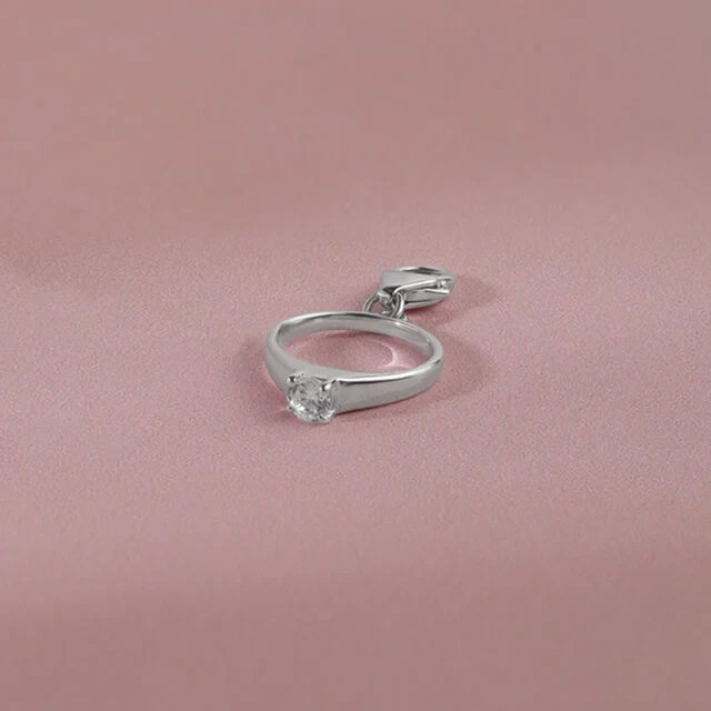 Solitaire Ring Charm Cubic Zirconia 925 Sterling Silver Pendant for Bracelet