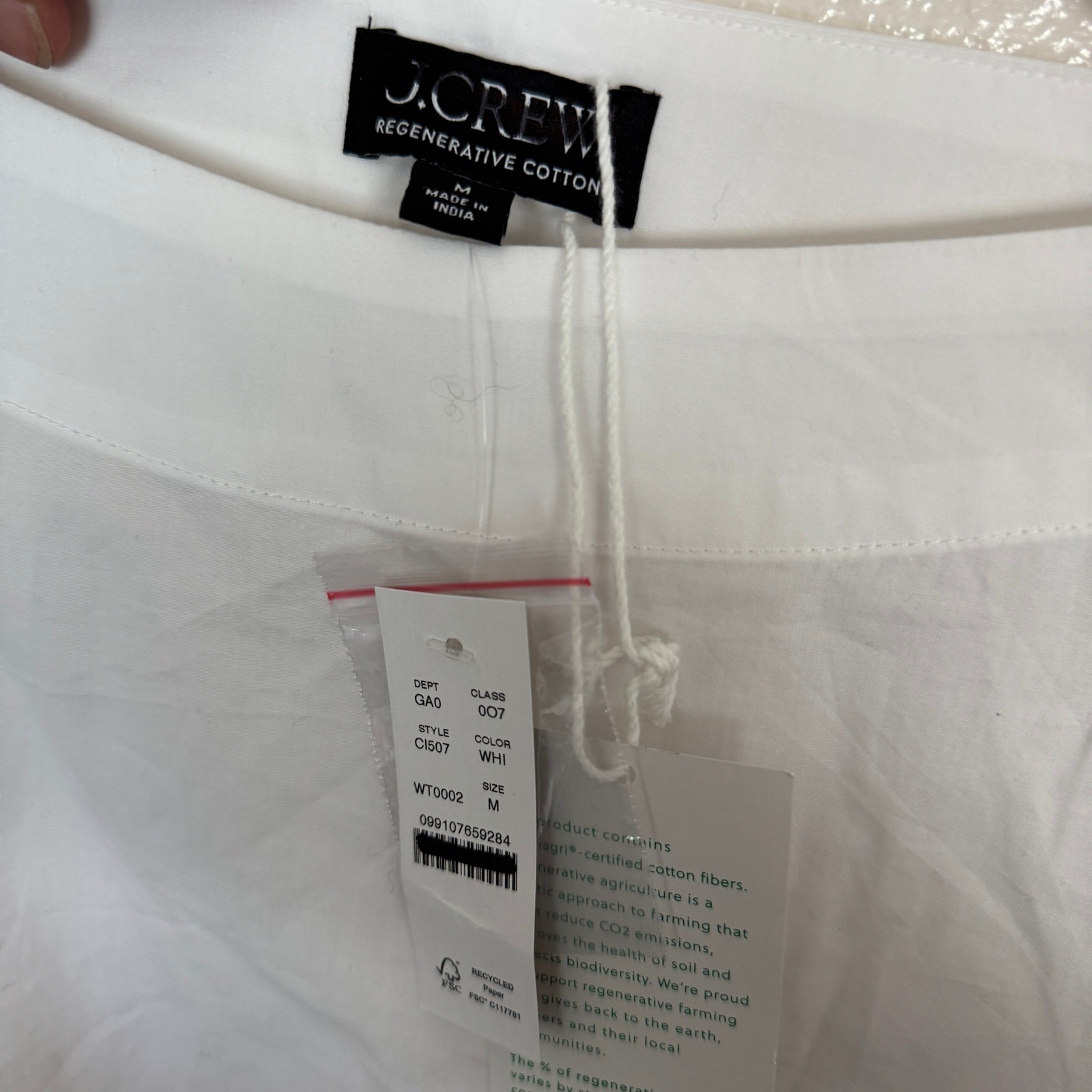 J.Crew Ciel Top WMNS M White Poplin Boatneck Side Button Waist Tie Long Sleeve