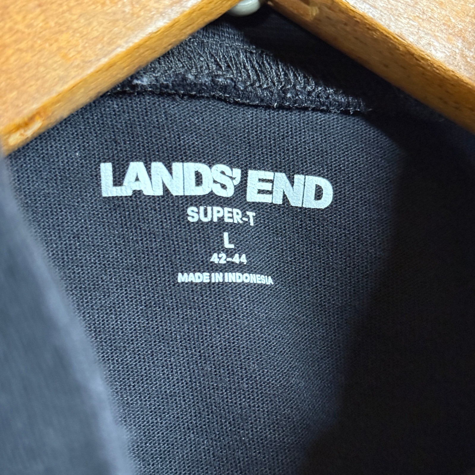 Lands End Super-T Shirt Mens L Black Mock Neck Long Sleeve Cotton