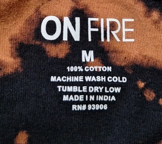 ON FIRE SzM Custom Reverse Bleach Tie-Dye Fringed Trim Casual Top Black & Brown