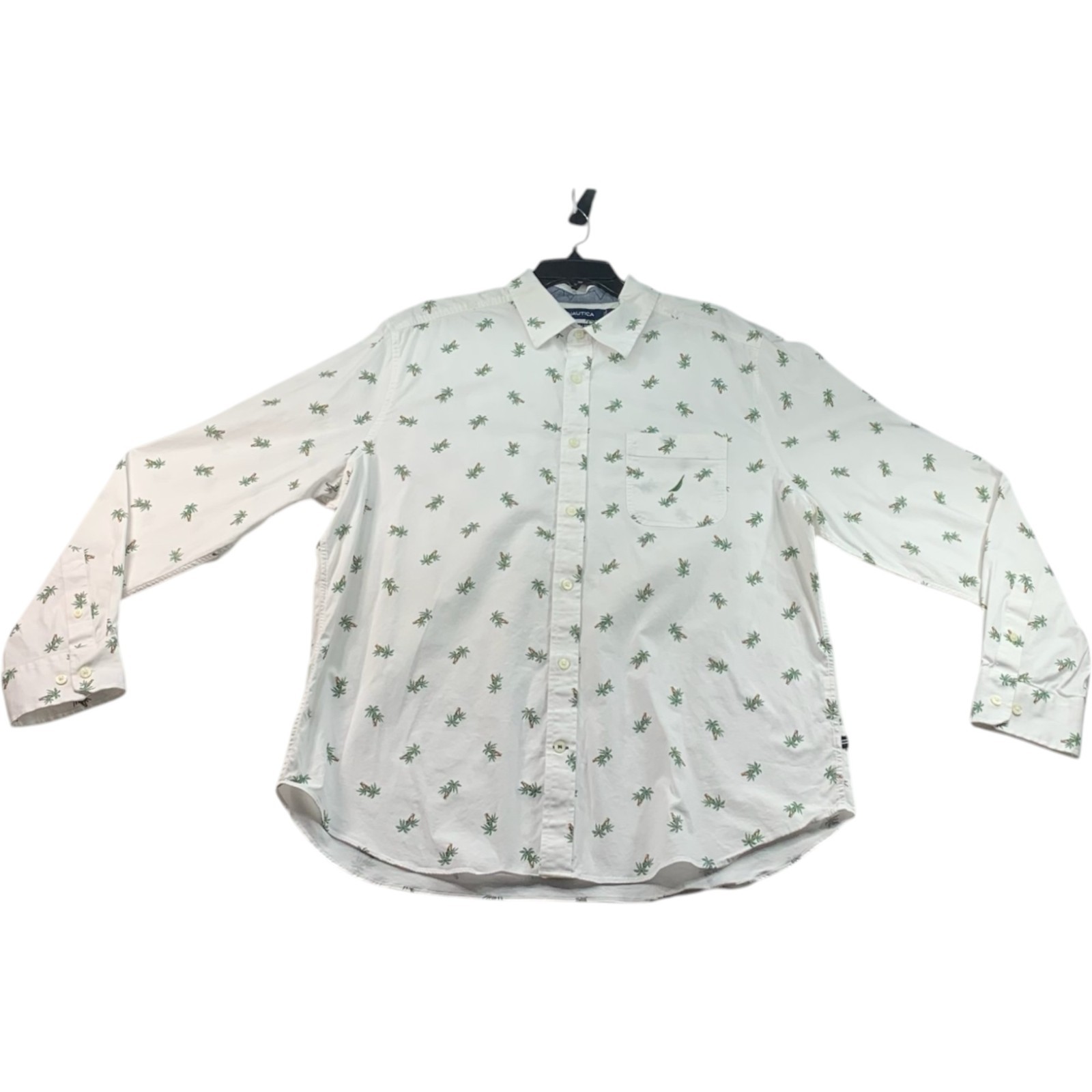 Nautica Button Down Shirt Mens Size XL White Palms Long Sleeve Chest Pocket