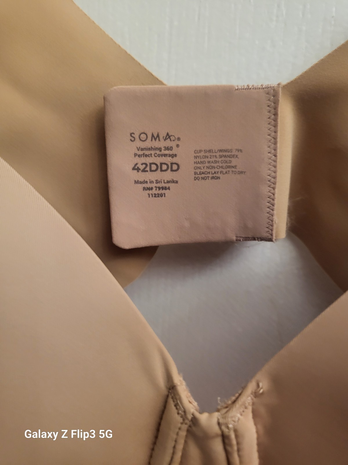 Soma Vanishing 360 Full Coverage Bra 42DDD Beige Underwired Hook & Eye Adj