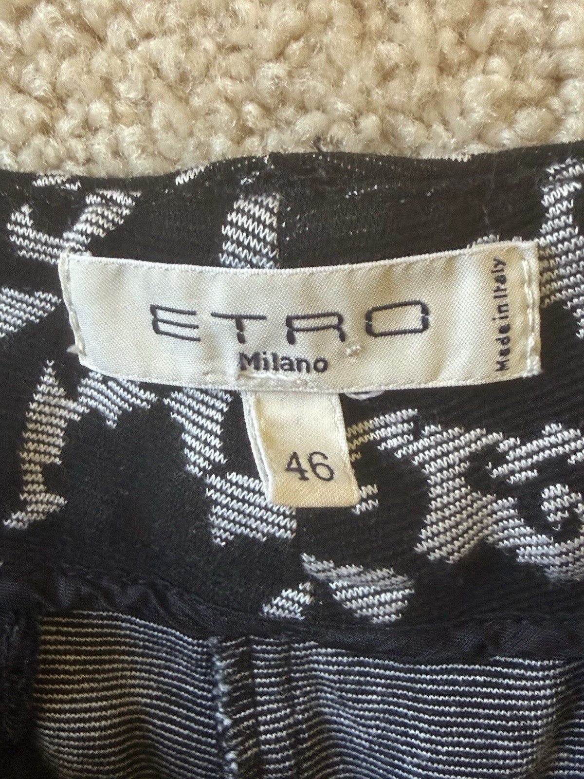 Etro Women’s Black & Grey Jacquard Pants, Made in Italy, Size 46 US Size 10