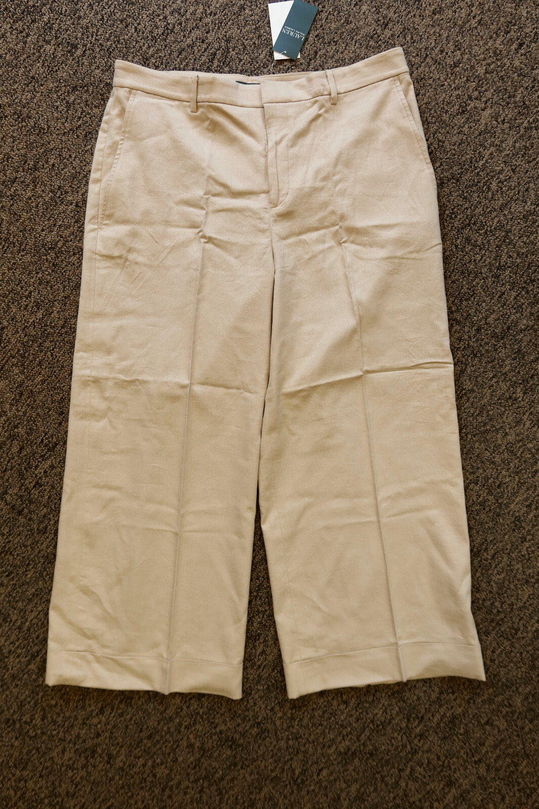 Lauren Ralph Lauren Women’s Wide Leg Cuffed Linen Blend Pants – Khaki – Size 14