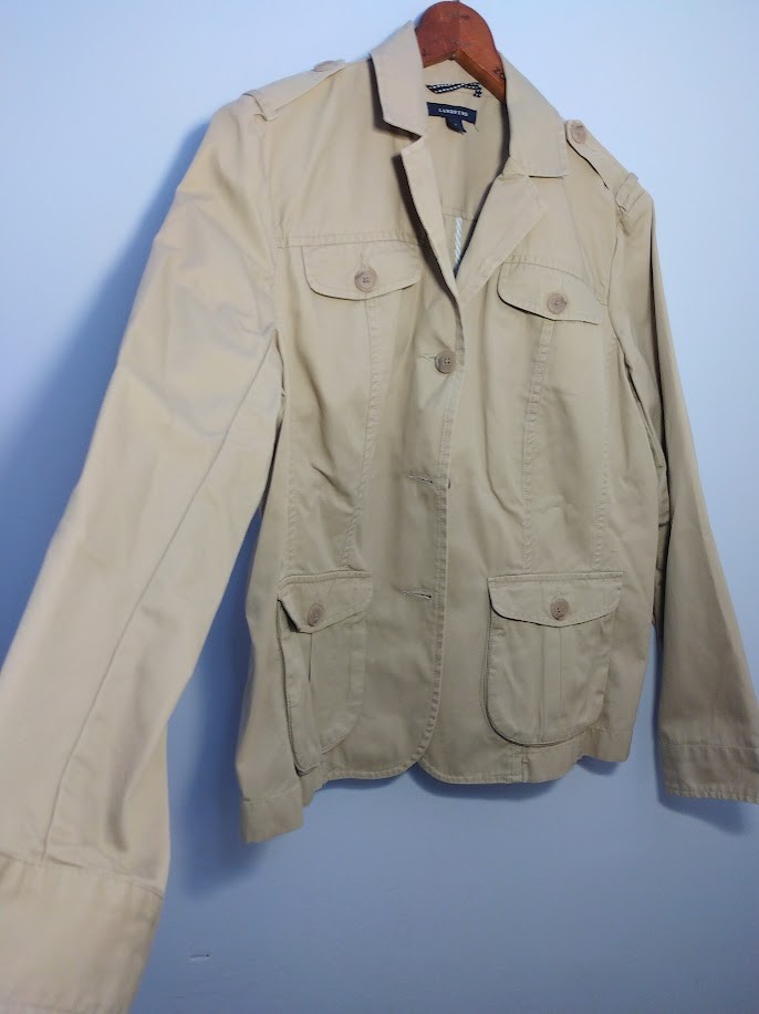 Lands’ End Women’s Utility Jacket Size Small Cotton Khaki Safari Flap Pockets